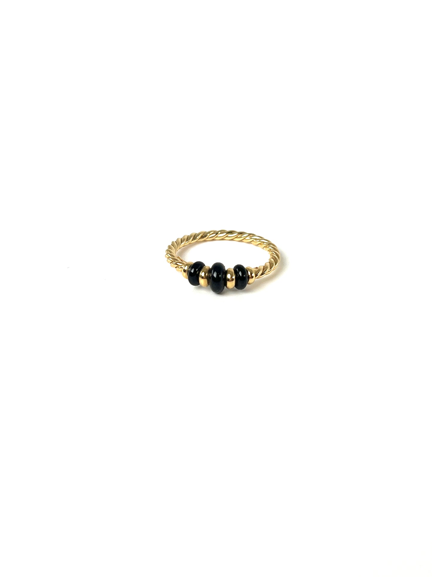 David Yurman 18k Yellow Gold Gradual Cable Onyx Rio Rondelle Ring 6.75