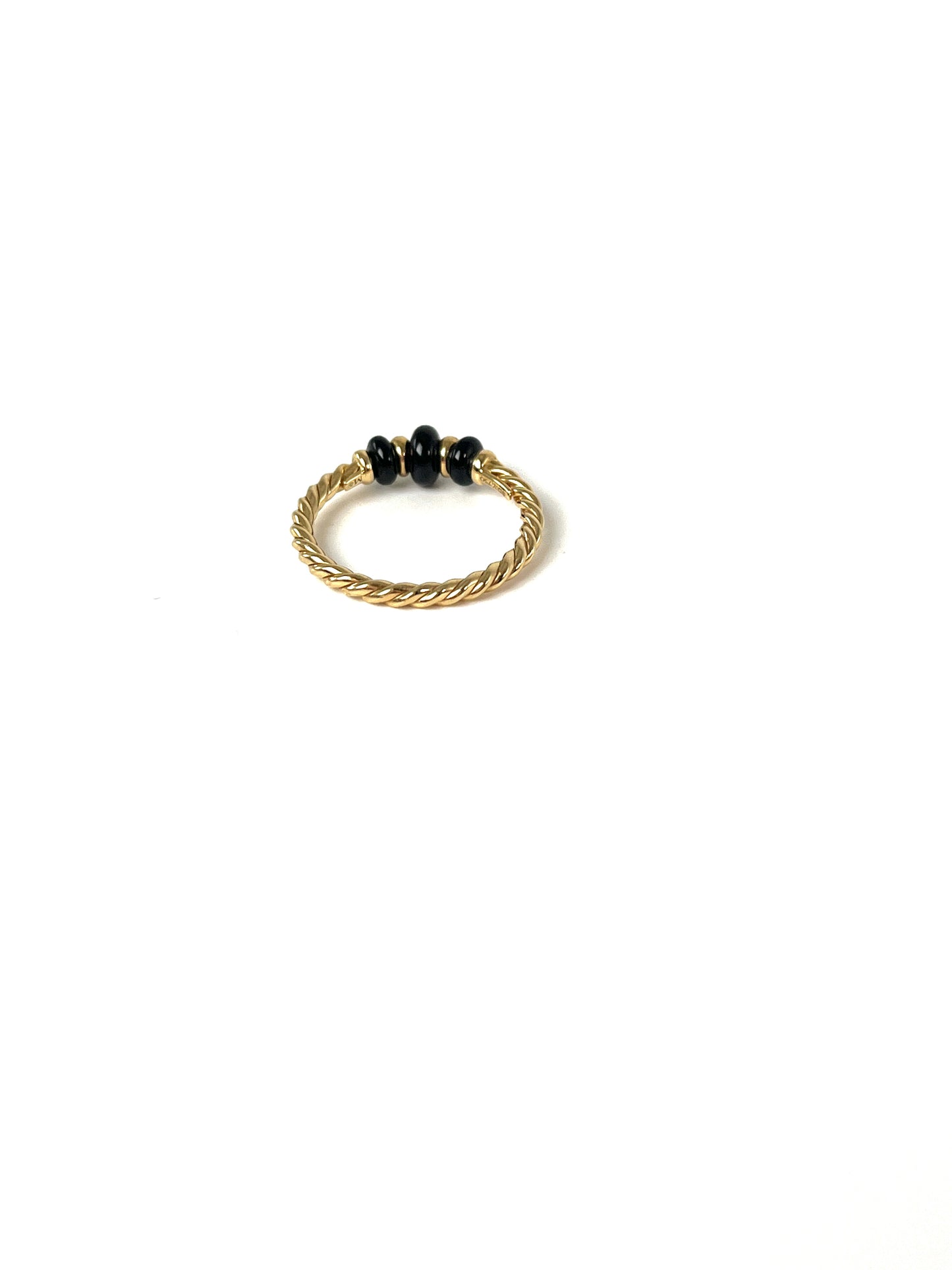 David Yurman 18k Yellow Gold Gradual Cable Onyx Rio Rondelle Ring 6.75