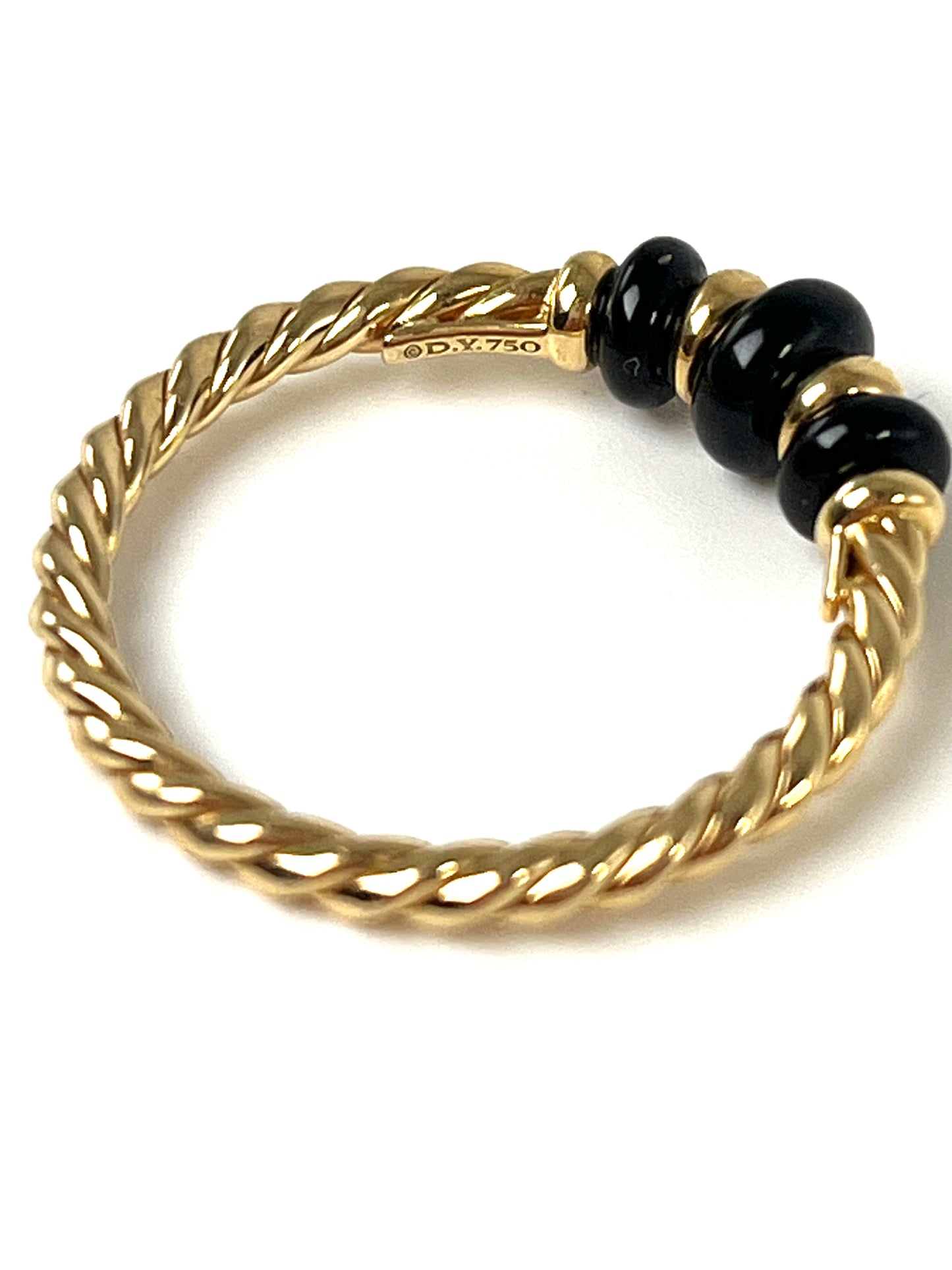 David Yurman 18k Yellow Gold Gradual Cable Onyx Rio Rondelle Ring 6.75