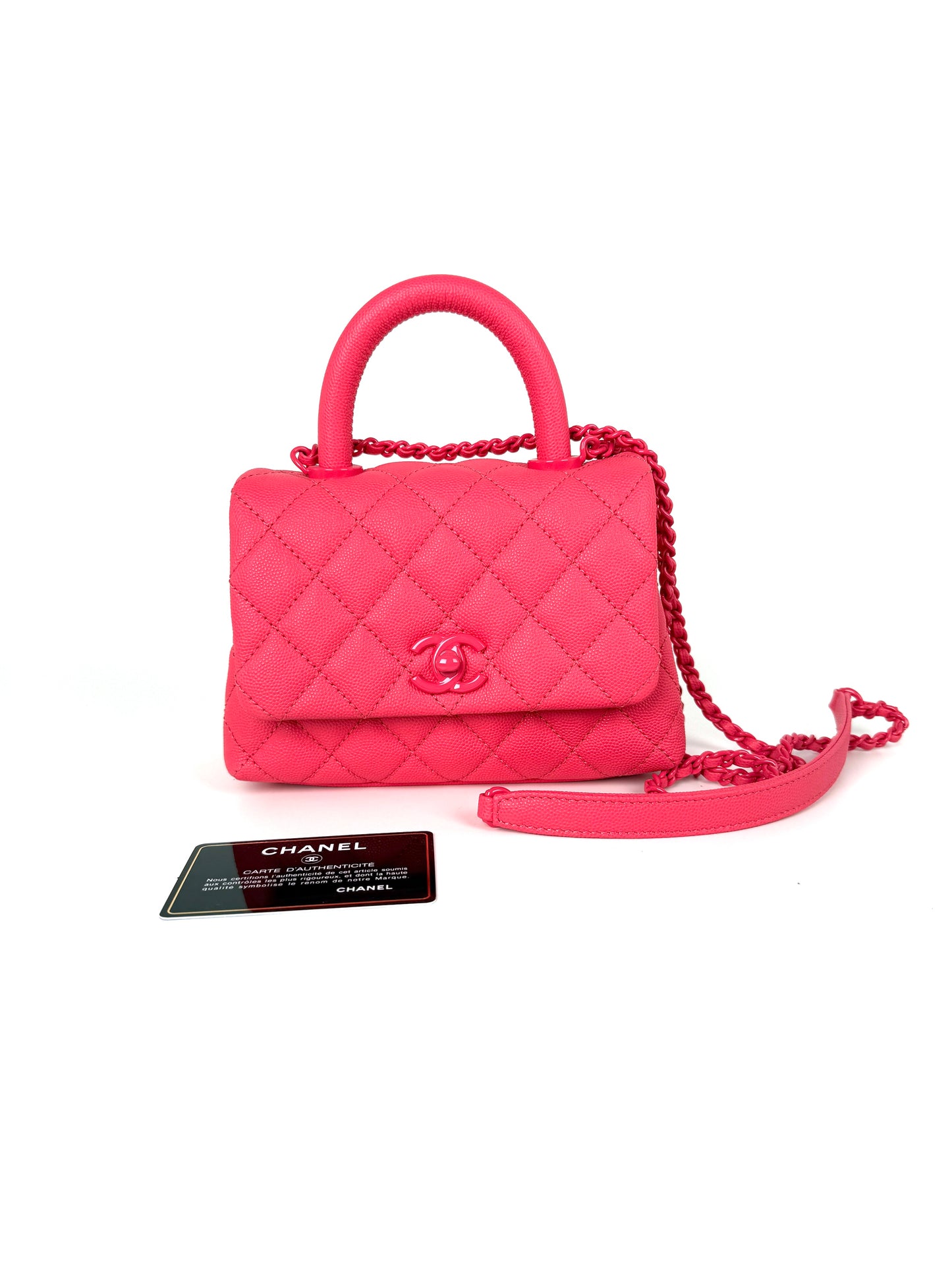 CHANEL Coco Handle Incognito Monochrome Extra Mini Pink Quilted Caviar Flap Crossbody Bag