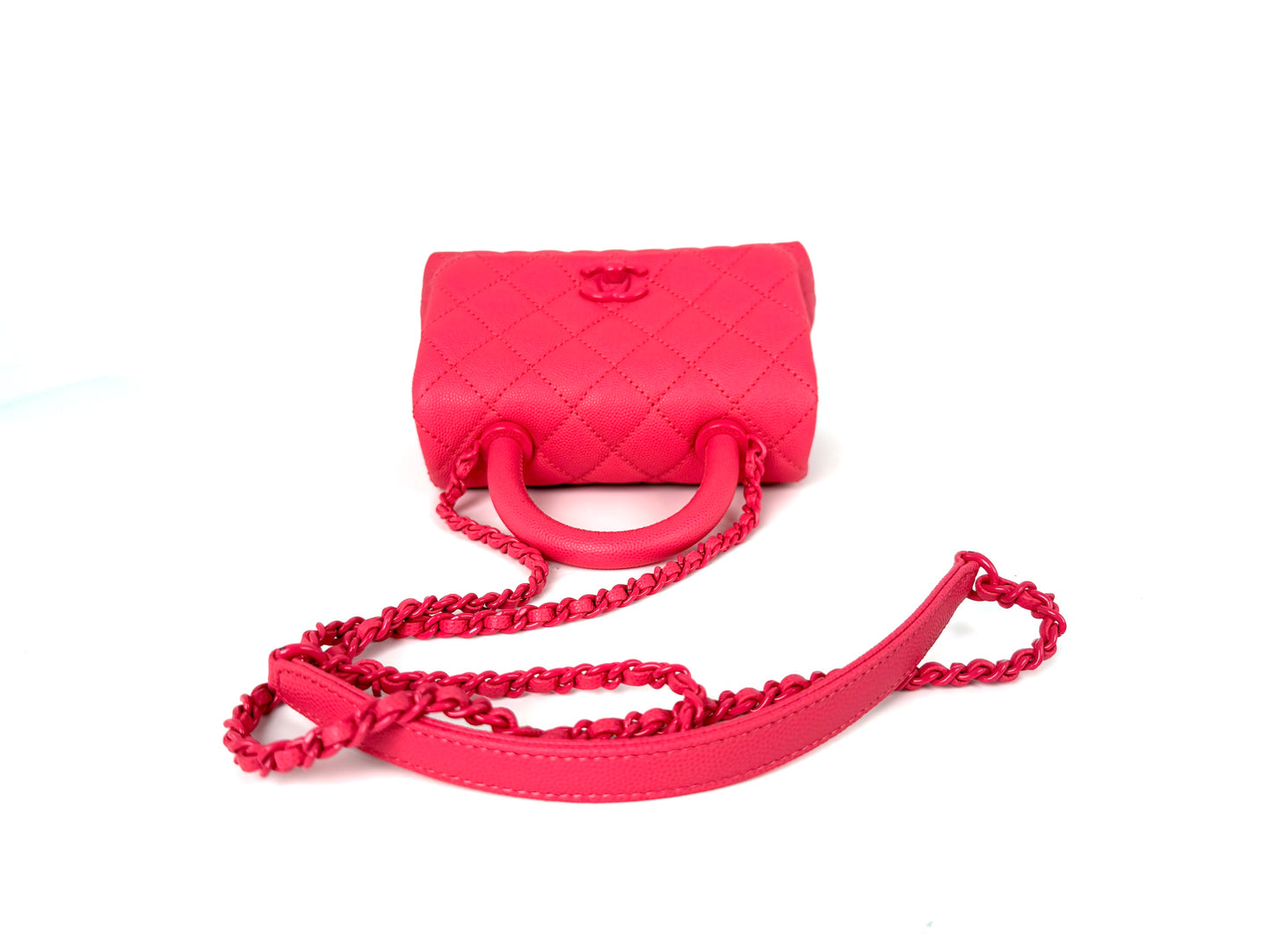 CHANEL Coco Handle Incognito Monochrome Extra Mini Pink Quilted Caviar Flap Crossbody Bag