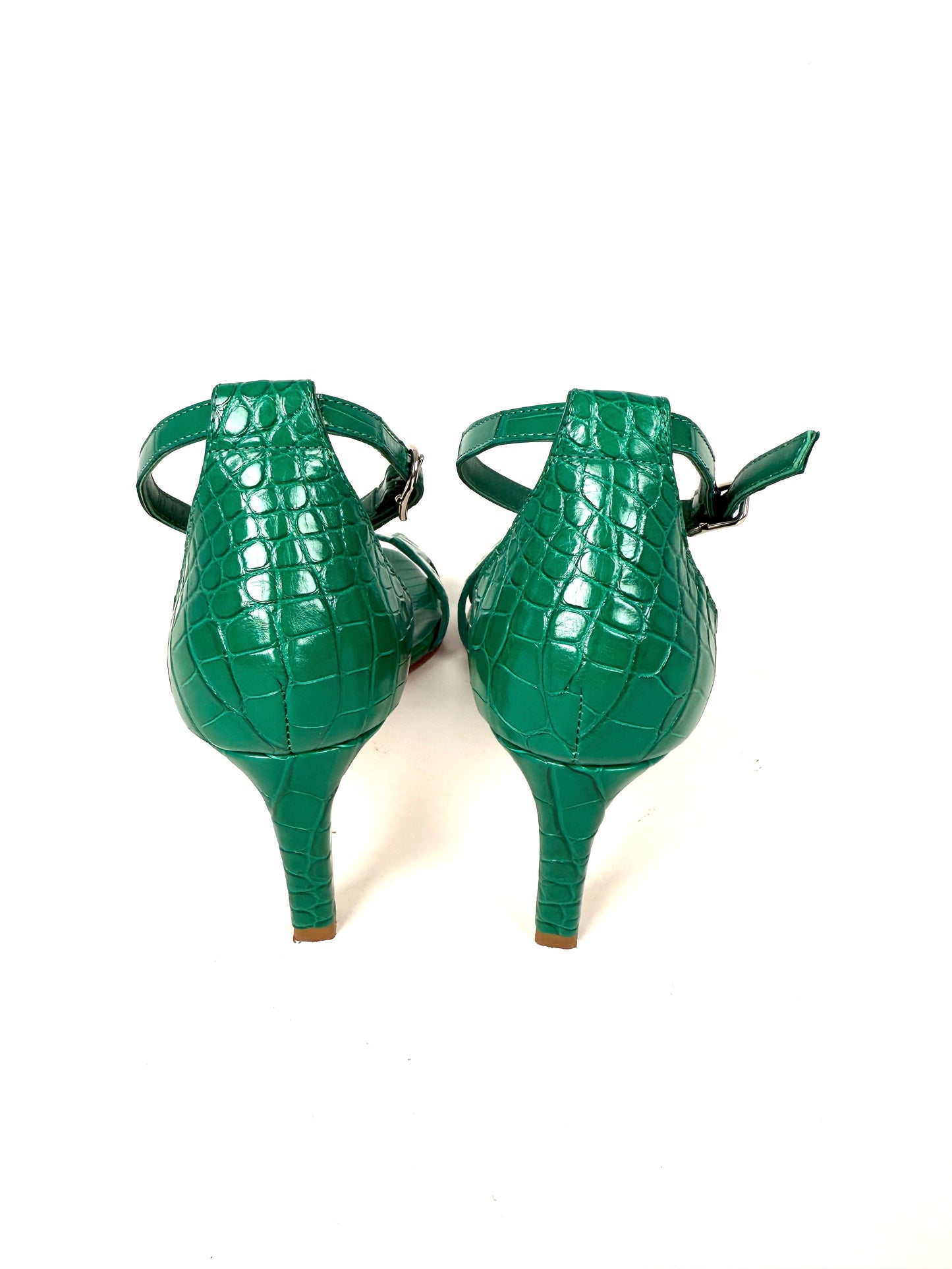 HERMES Joy 70 Special Order Green Shiny Mississippiensis Alligator Sandals Heels 37 6.5