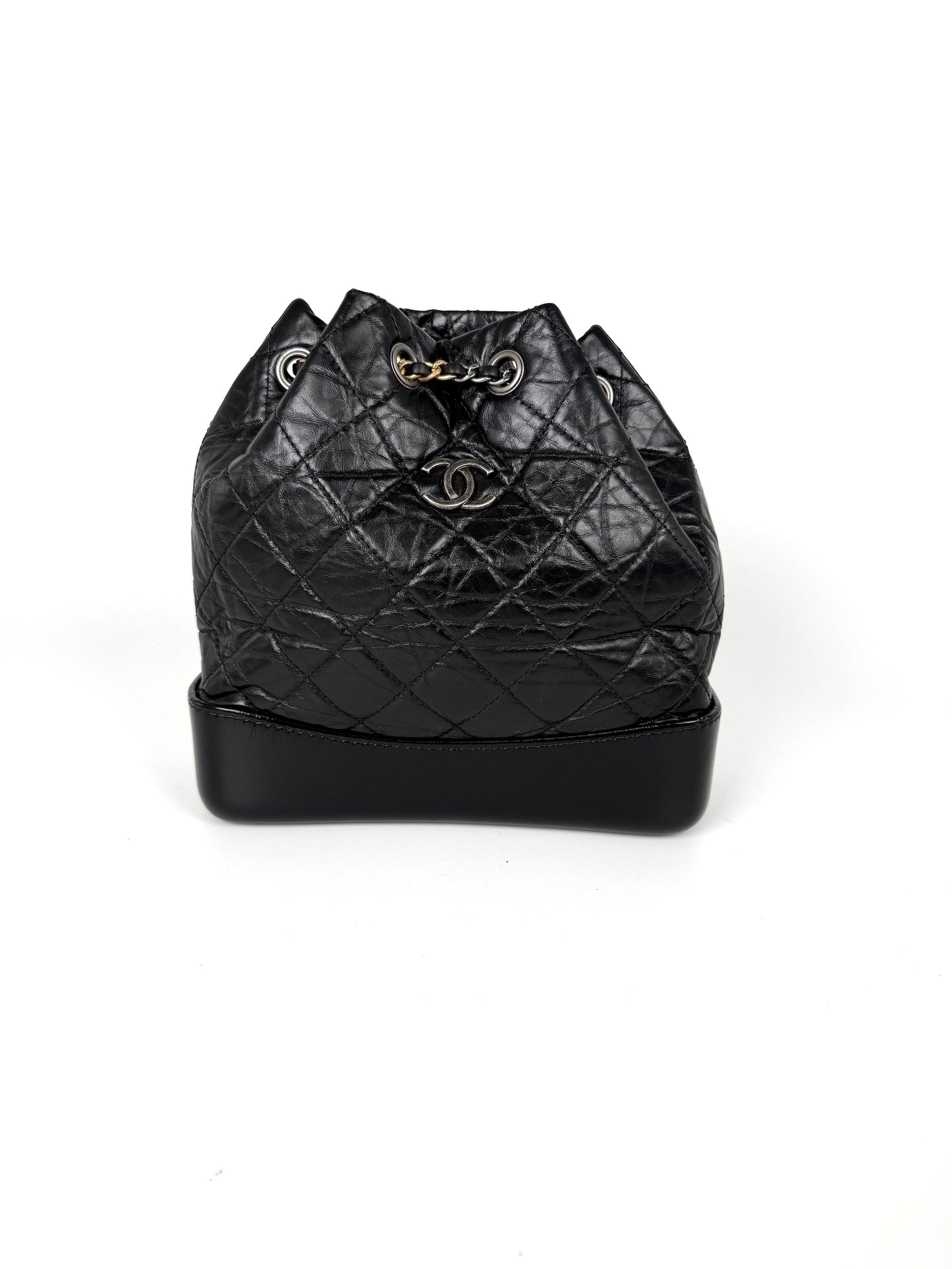 CHANEL Gabrielle Small Quilted Aged Calfskin Leather Black Backpack Bag
