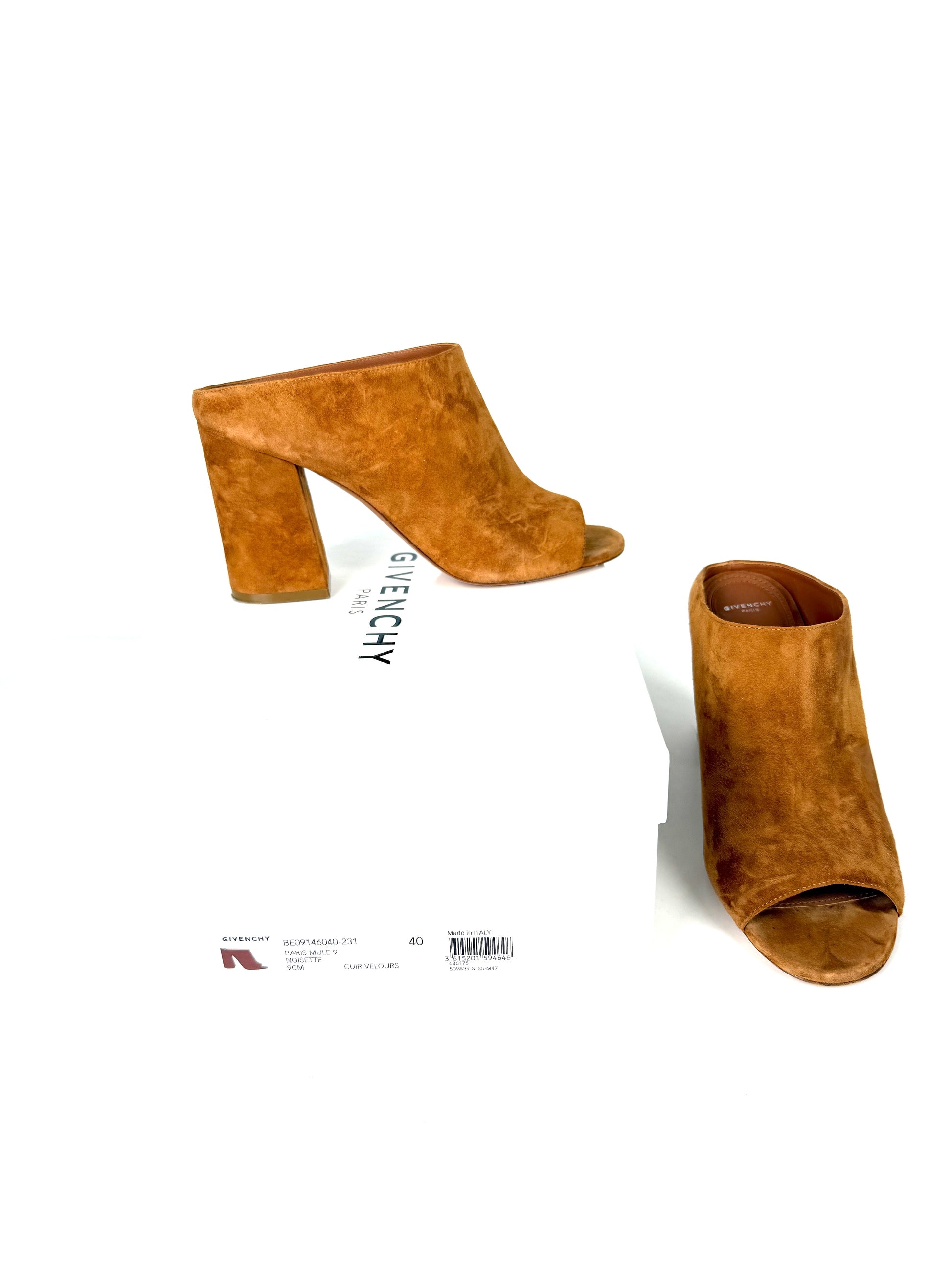 Givenchy Suede Paris Noisette Brown Mules 40 9.5
