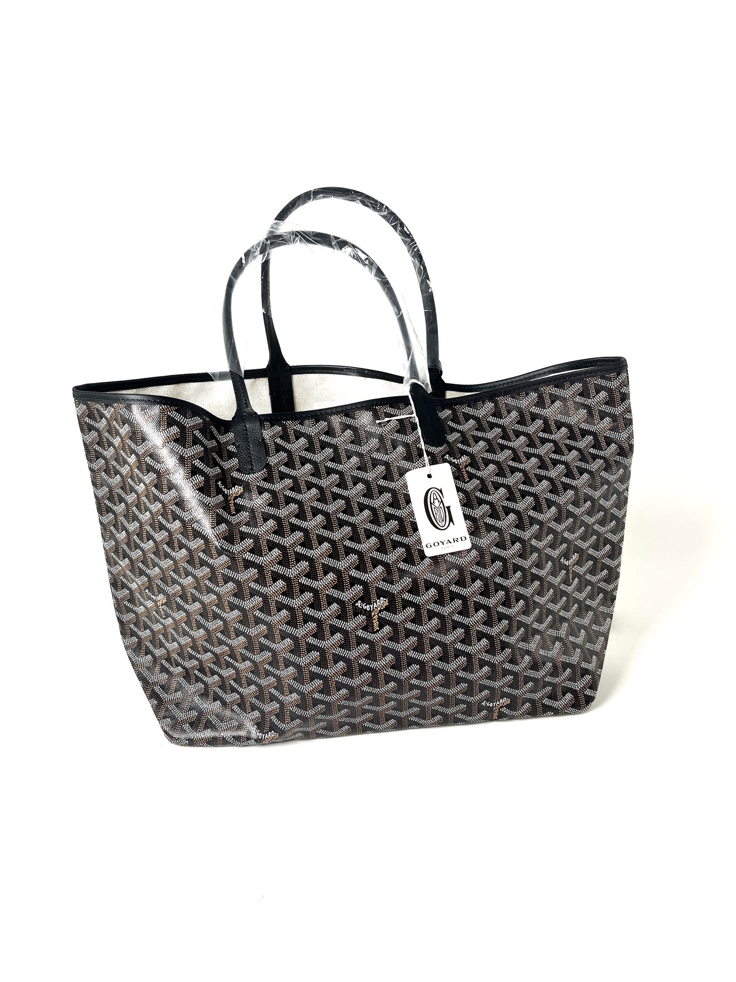 New GOYARD Goyardine Saint Louis PM Black Tote Bag with Pouch