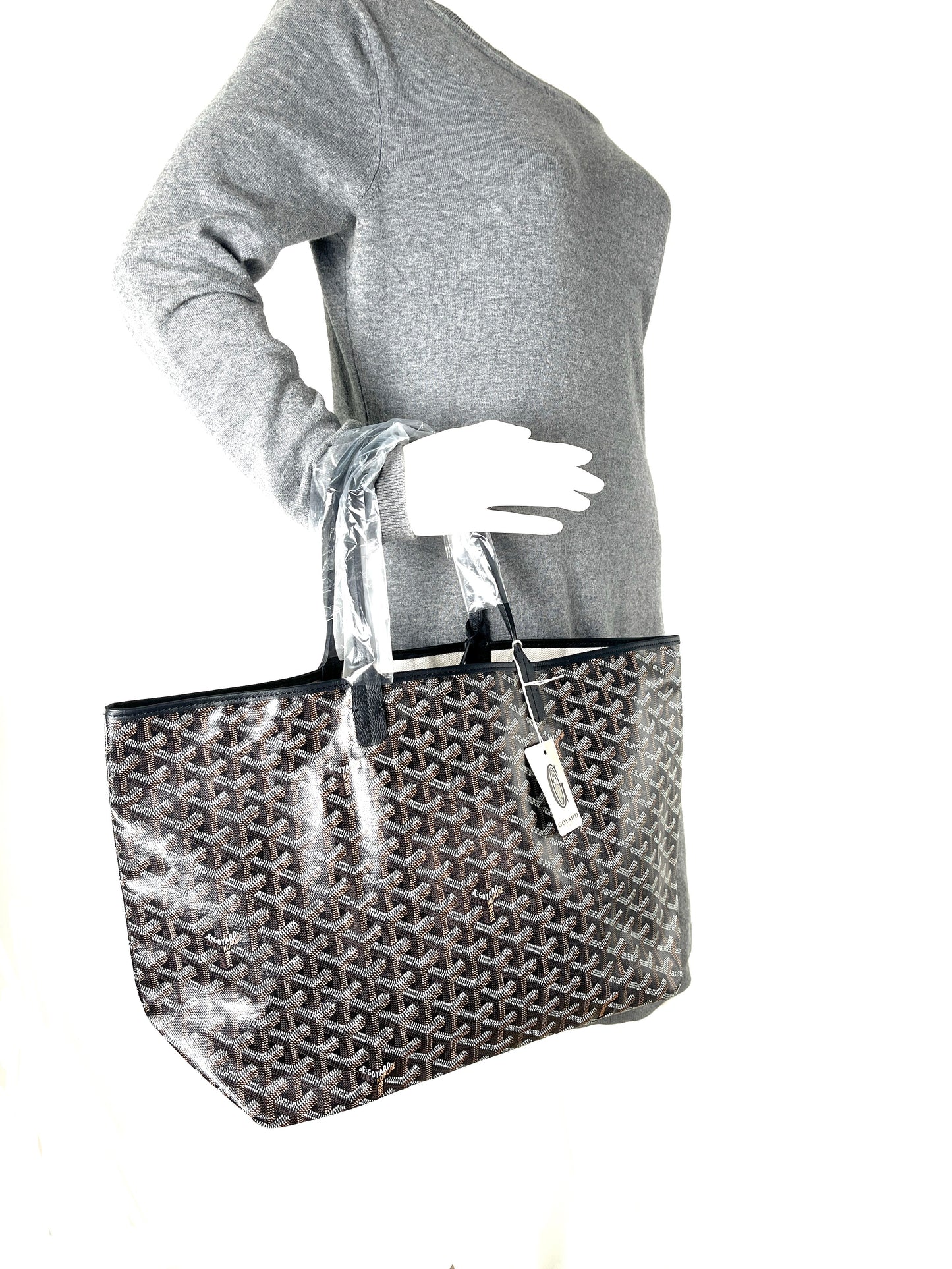 New GOYARD Goyardine Saint Louis PM Black Tote Bag with Pouch Luxury resale