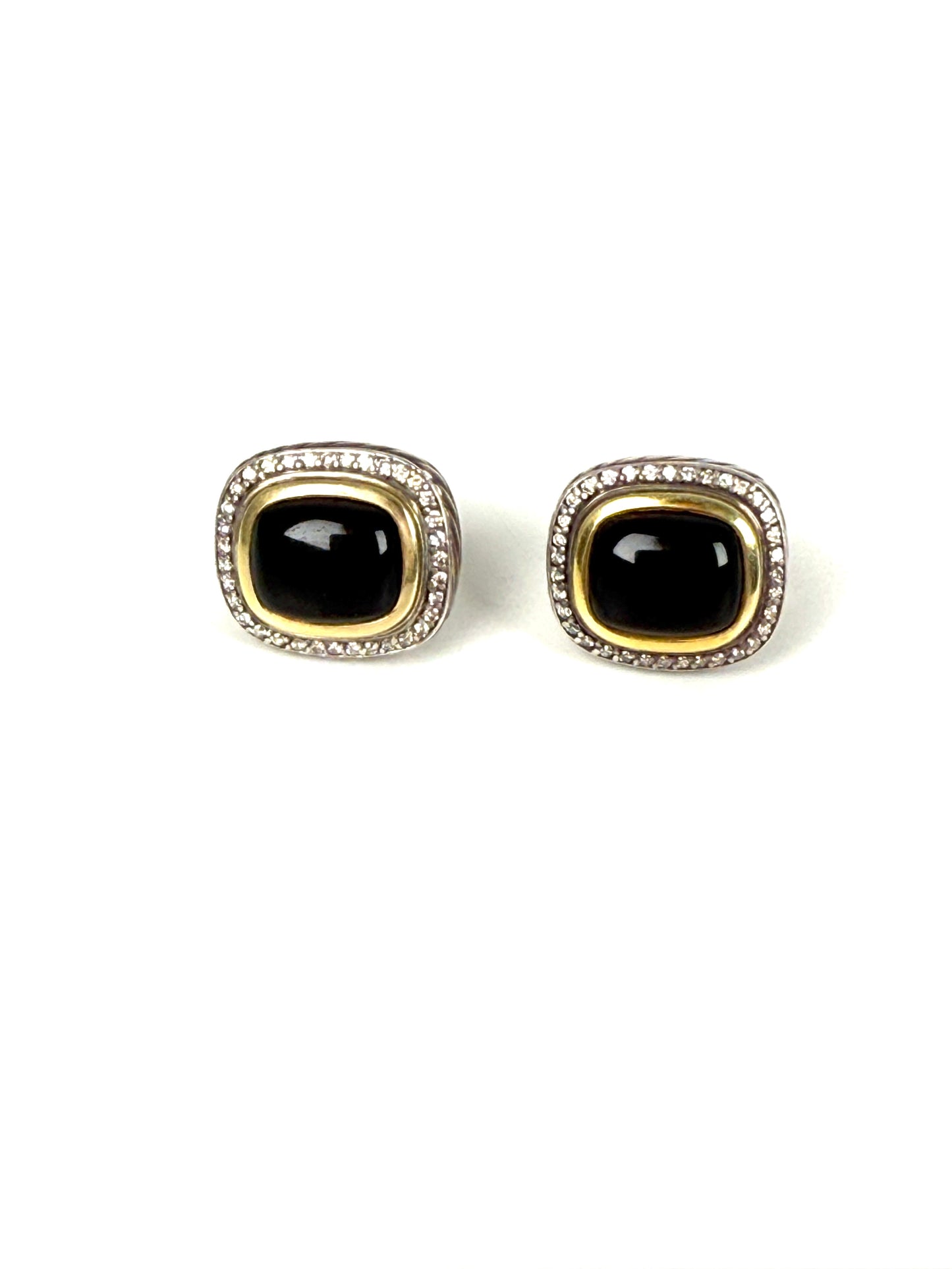 DAVID YURMAN Albion Onyx Diamond Silver 18k Gold Stud Earrings