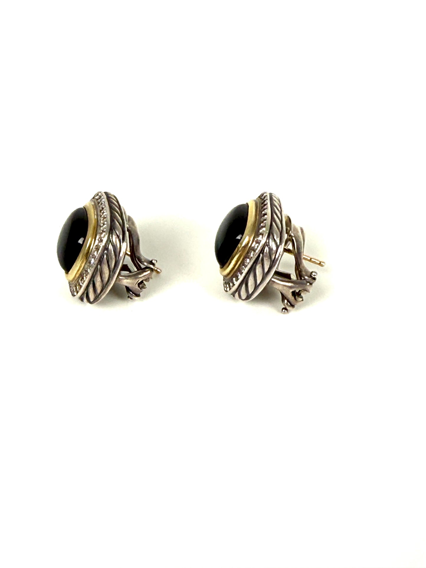 DAVID YURMAN Albion Onyx Diamond Silver 18k Gold Stud Earrings