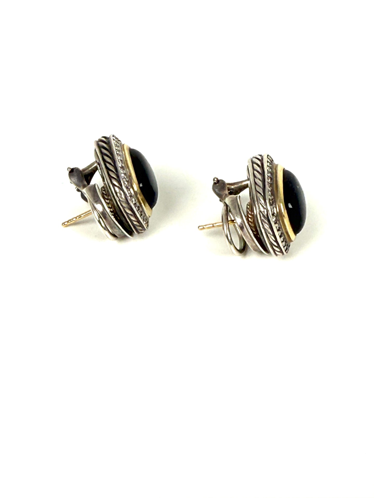 DAVID YURMAN Albion Onyx Diamond Silver 18k Gold Stud Earrings
