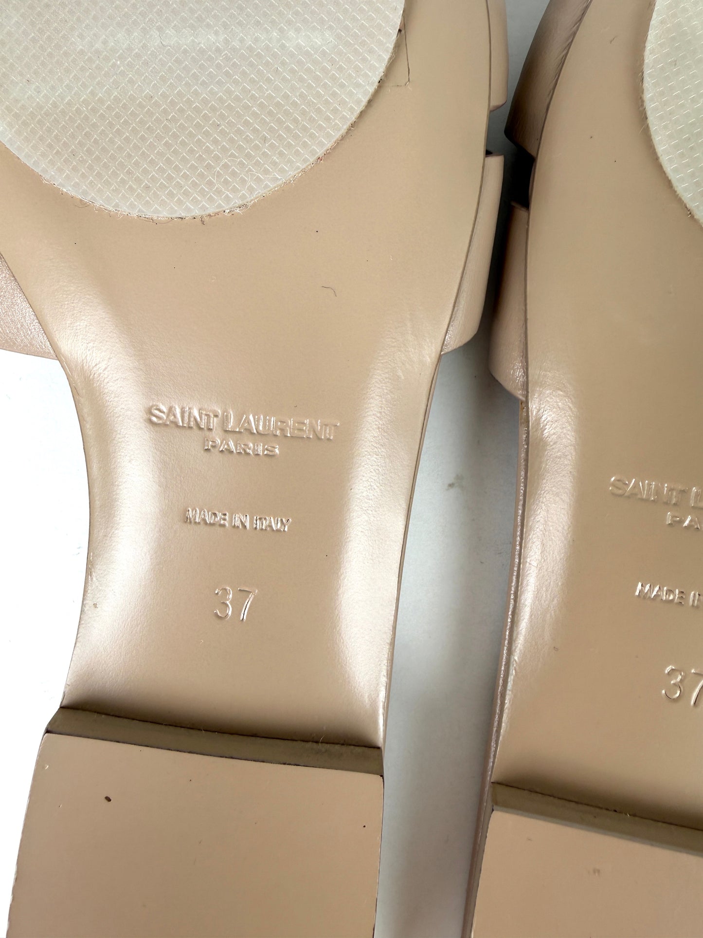 Saint Laurent Tribute Neutral Beige Calfskin Leather Slip on Slide Sandals 37, 6.5