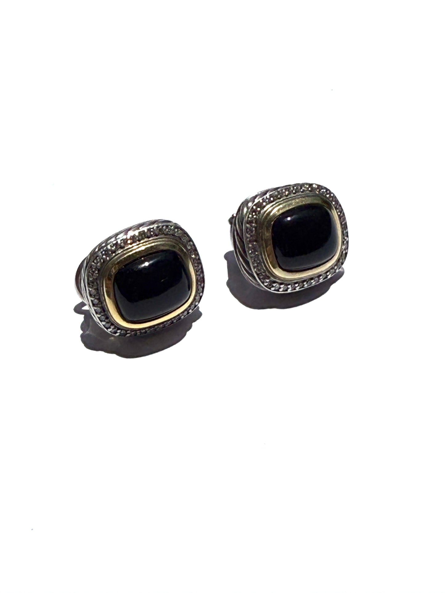 DAVID YURMAN Albion Onyx Diamond Silver 18k Gold Stud Earrings
