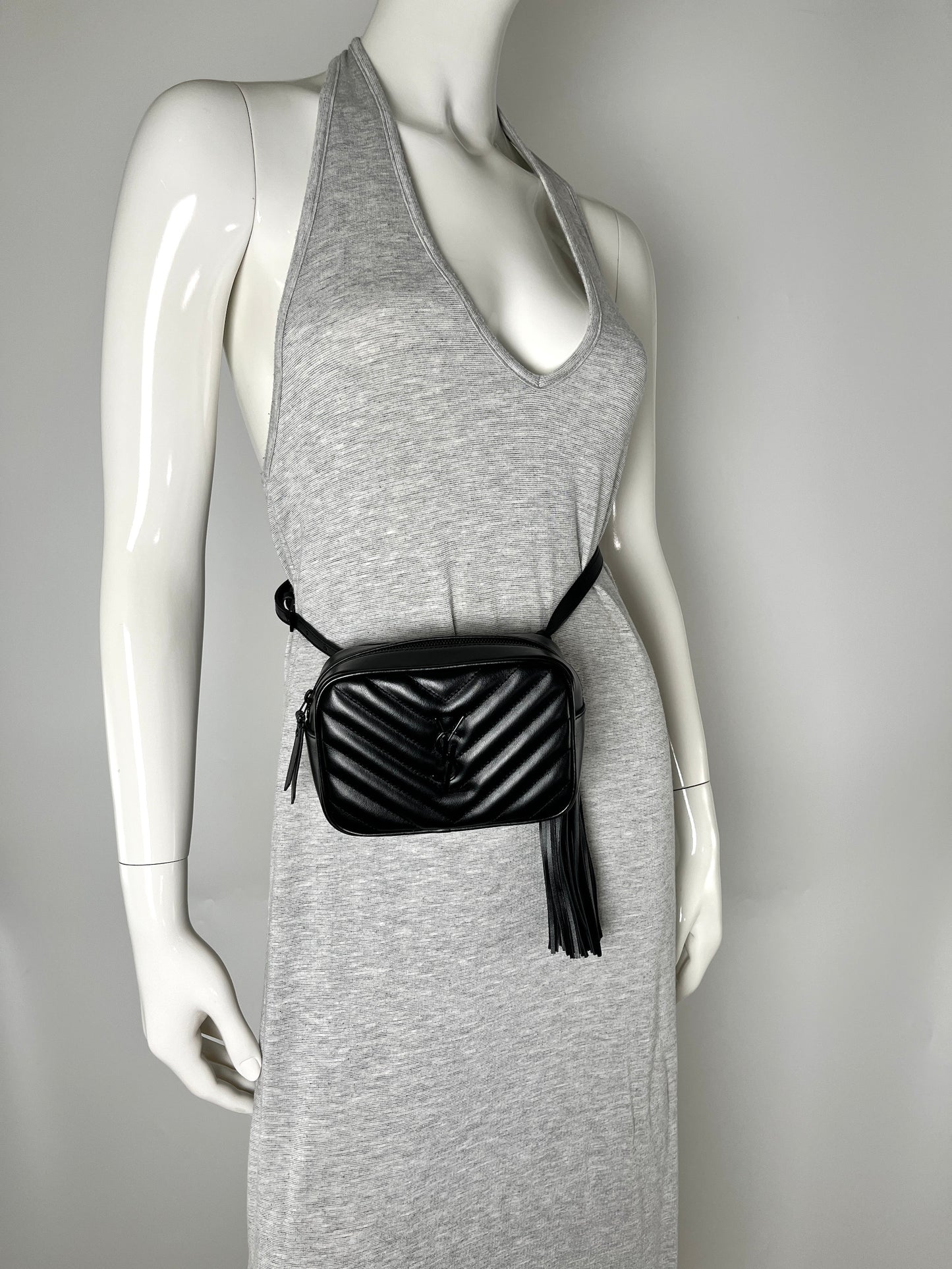 Saint Laurent YSL So Black Leather Chevron Bum Bag Waistbag