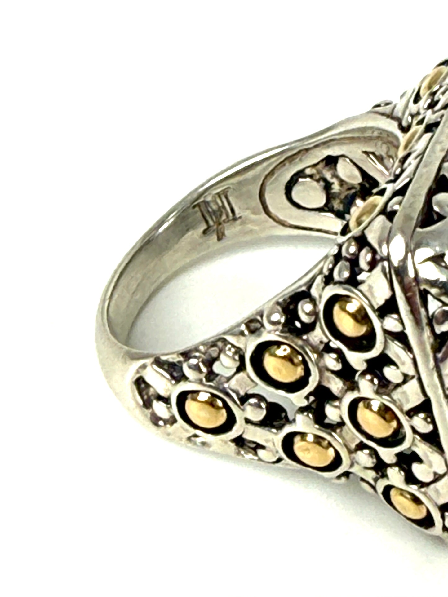 John Hardy Batu Sari Blue Topaz Diamond Large Gold Sterling Silver Square Ring 7.25