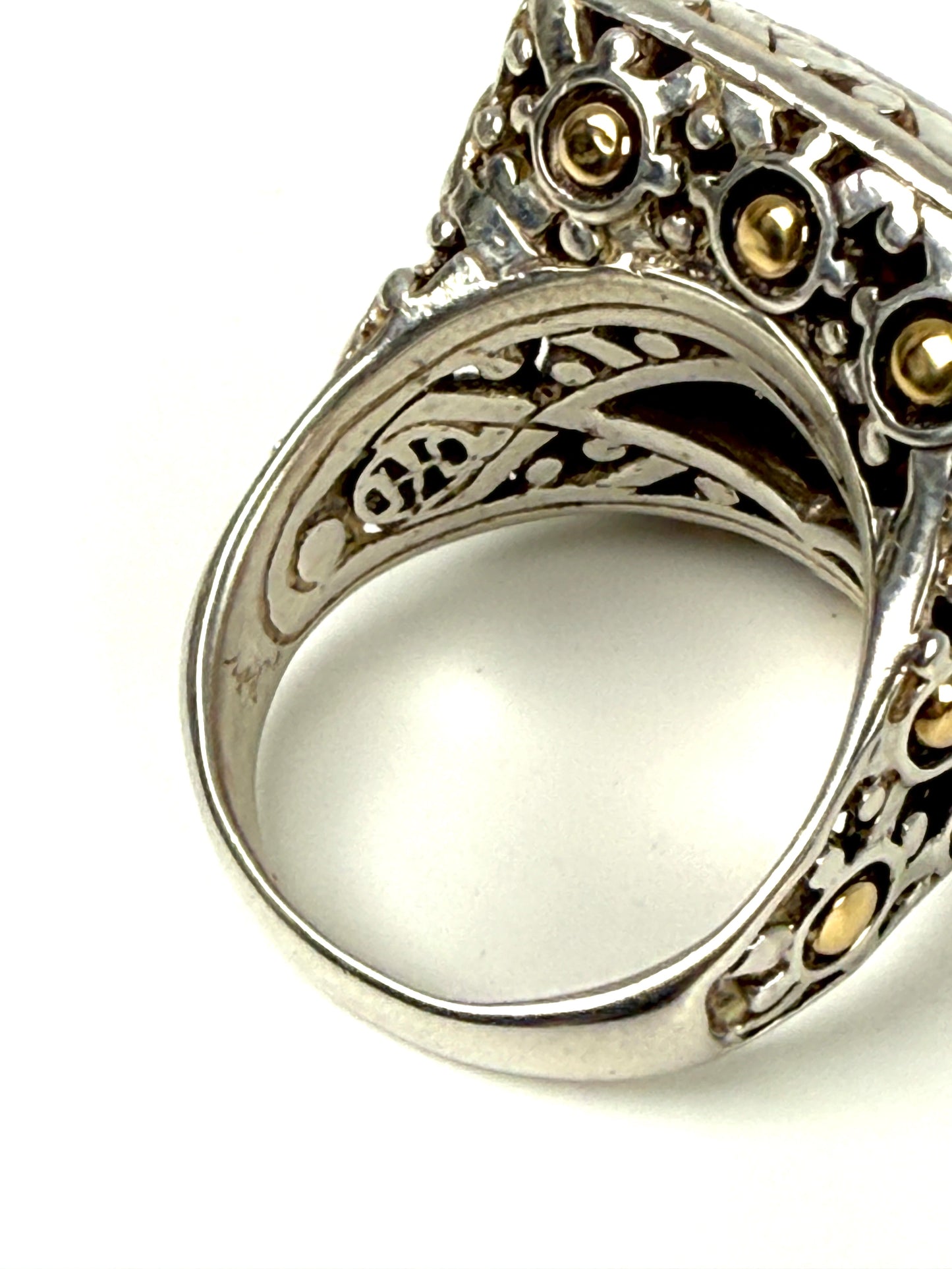 John Hardy Batu Sari Smoky Quartz Diamond Large Gold Sterling Silver Square Ring 7.25