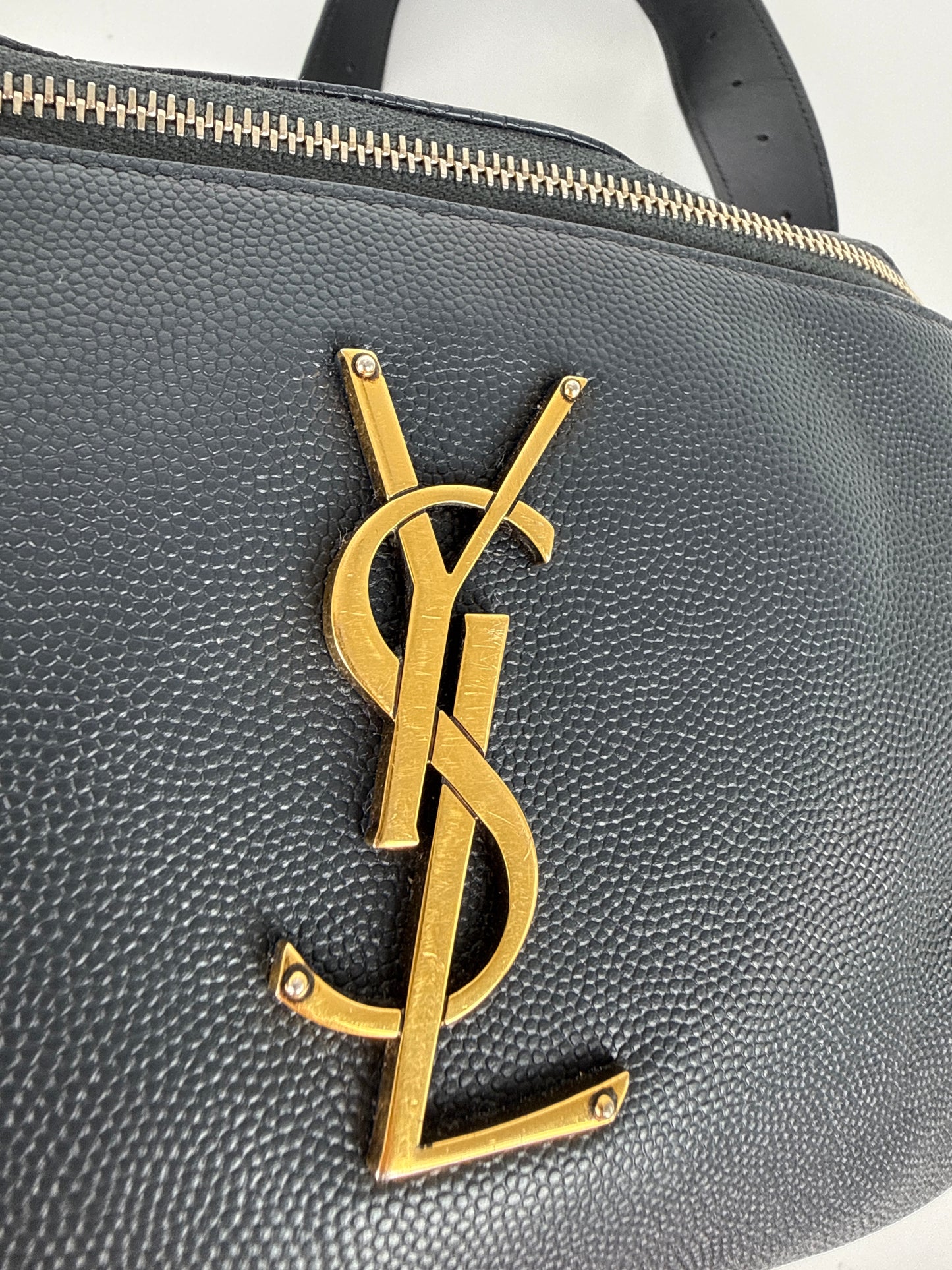 Saint Laurent YSL Cassandre Grain de Poudre Charcoal Leather Waist Belt Bag
