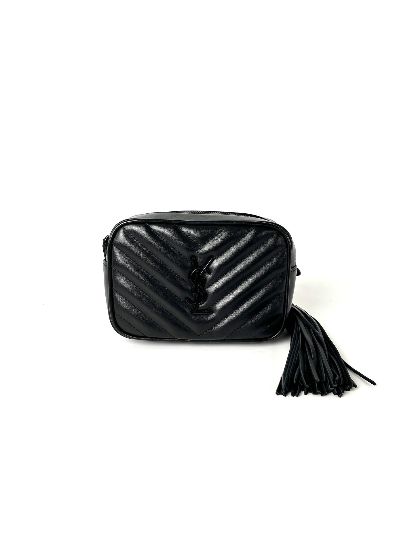 Saint Laurent YSL So Black Leather Chevron Bum Bag Waistbag