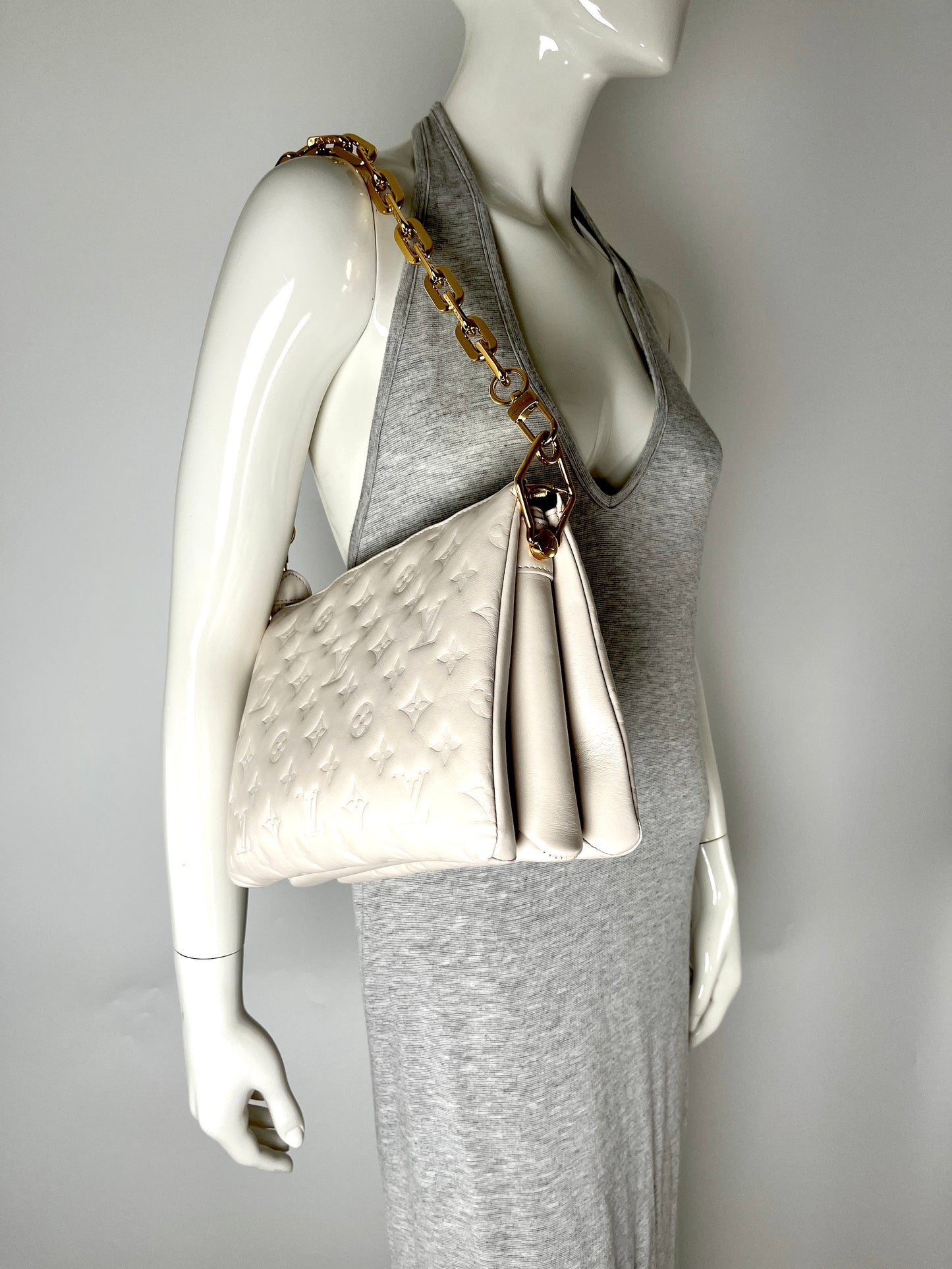 Louis Vuitton Coussin Cream Embossed Leather PM Bag