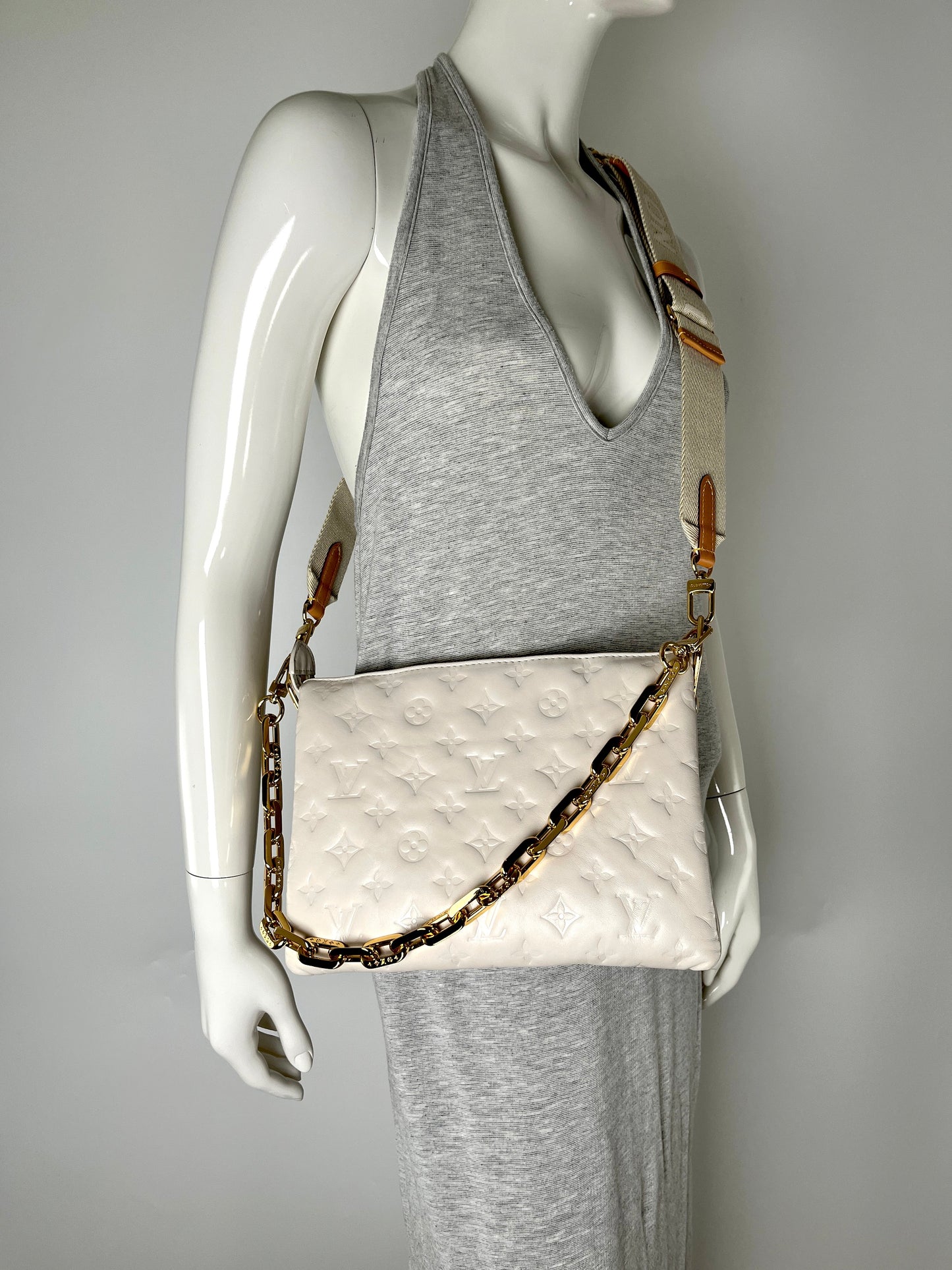 Louis Vuitton Coussin Cream Embossed Leather PM Bag Perfect summer bag vacation ready bag crossbody bag