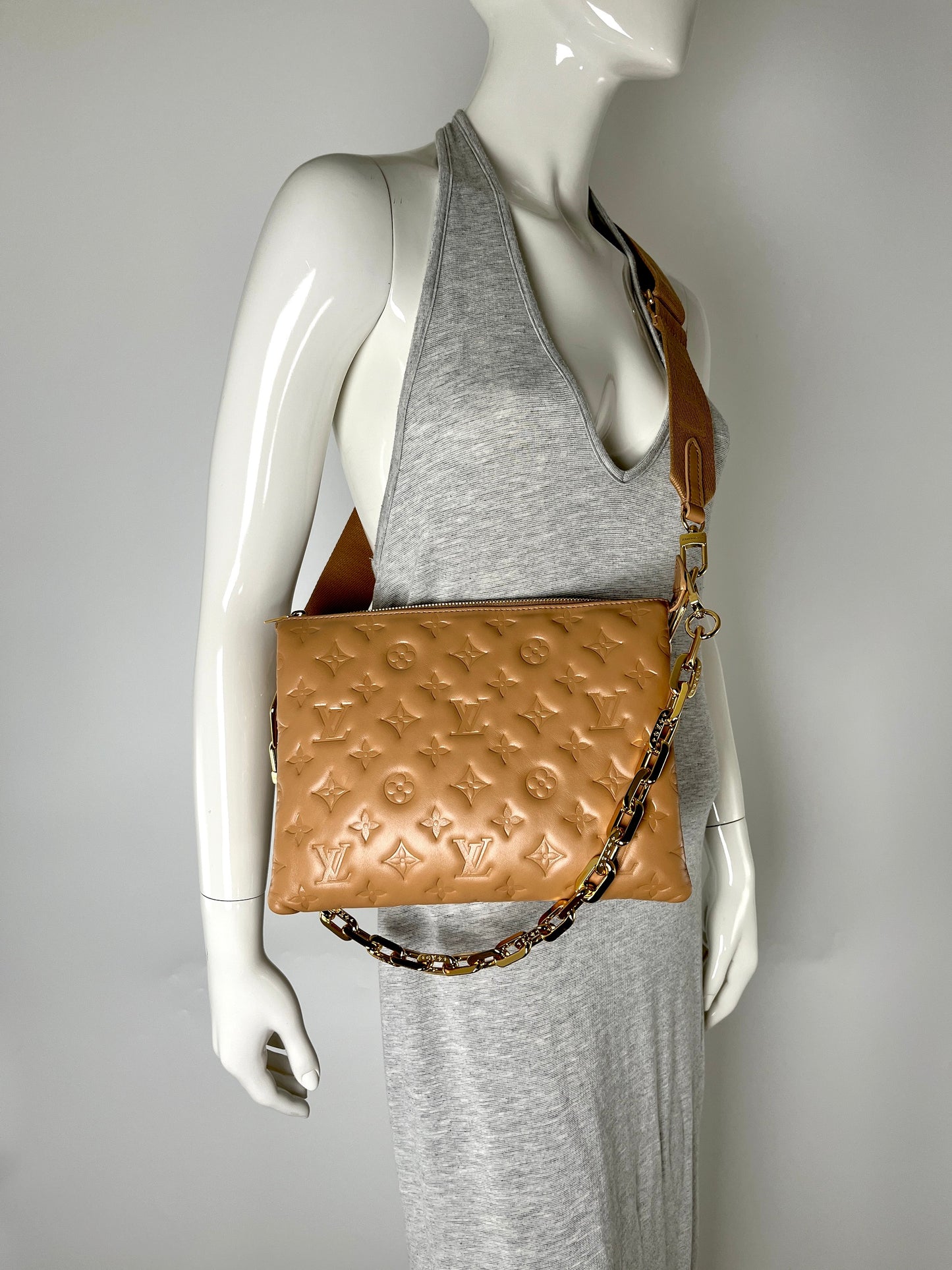Louis Vuitton Coussin Camel Embossed Leather PM Bag Travel bag crossbody bag