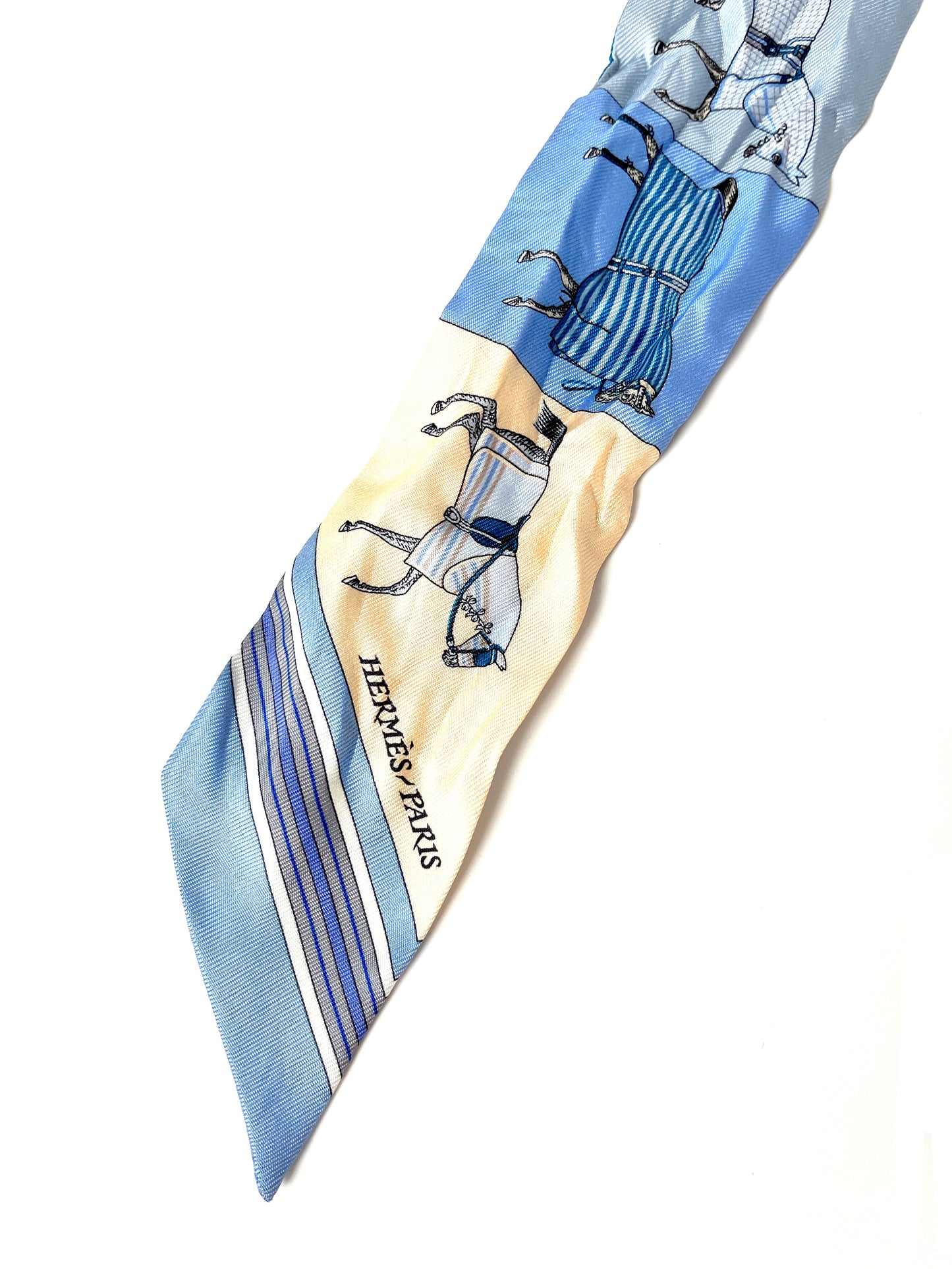 Hermes Blue Couvertures Nouvelles Horse Print Ciel Marine Sable Silk Twilly Scarf