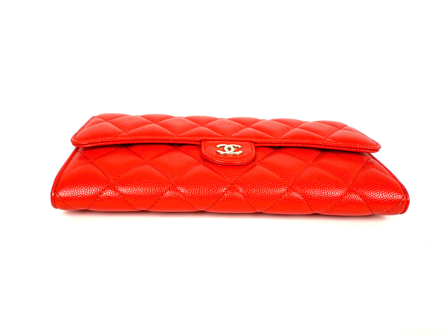 CHANEL Red Quilted Caviar Flap CC Long Gusset Continental Wallet