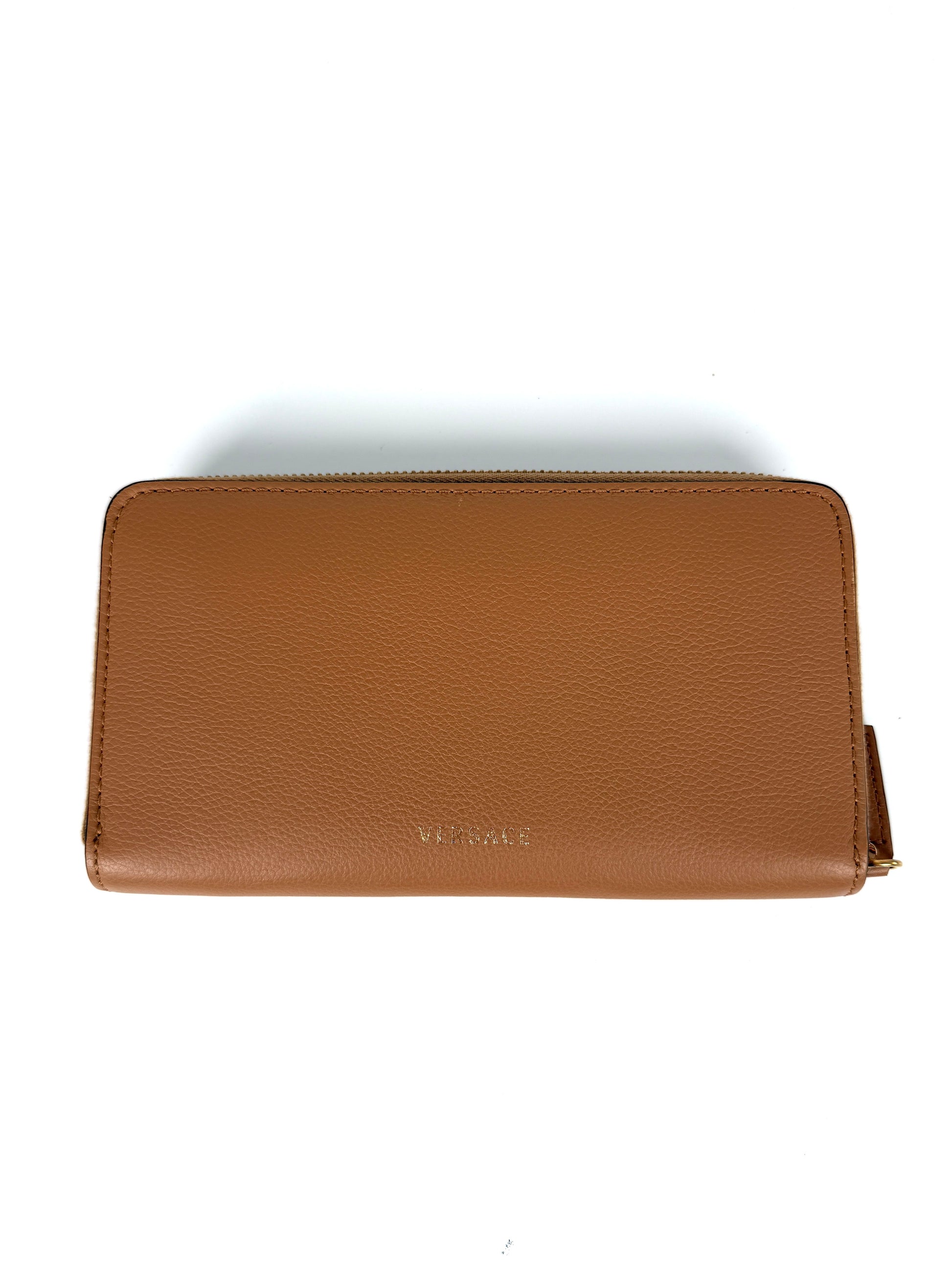 Versace La Medusa Long Zip Around Wallet Beige Leather