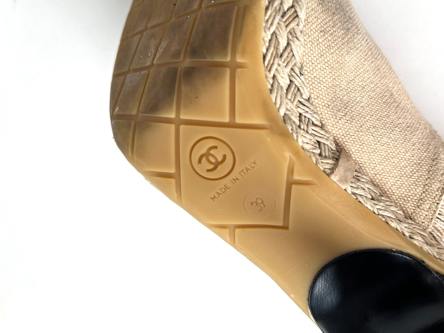 CHANEL 2014 Cap Toe Frayed Canvas Bi Color Beige Black Espadrille Pumps 39 8.5
