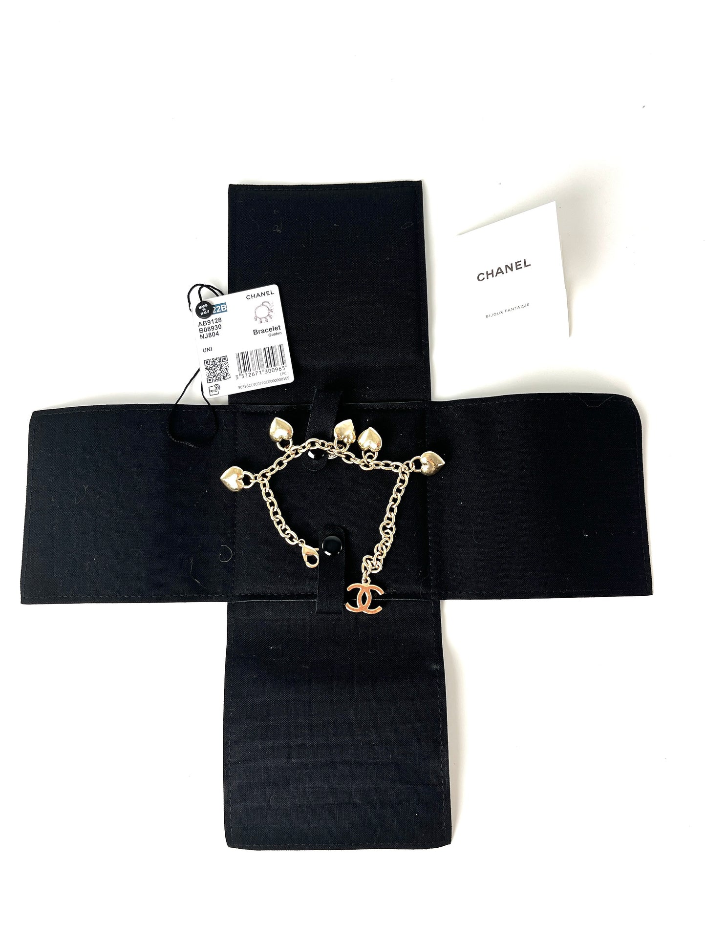 CHANEL 2022 CC Logo Light Gold Metal Charm Bracelet