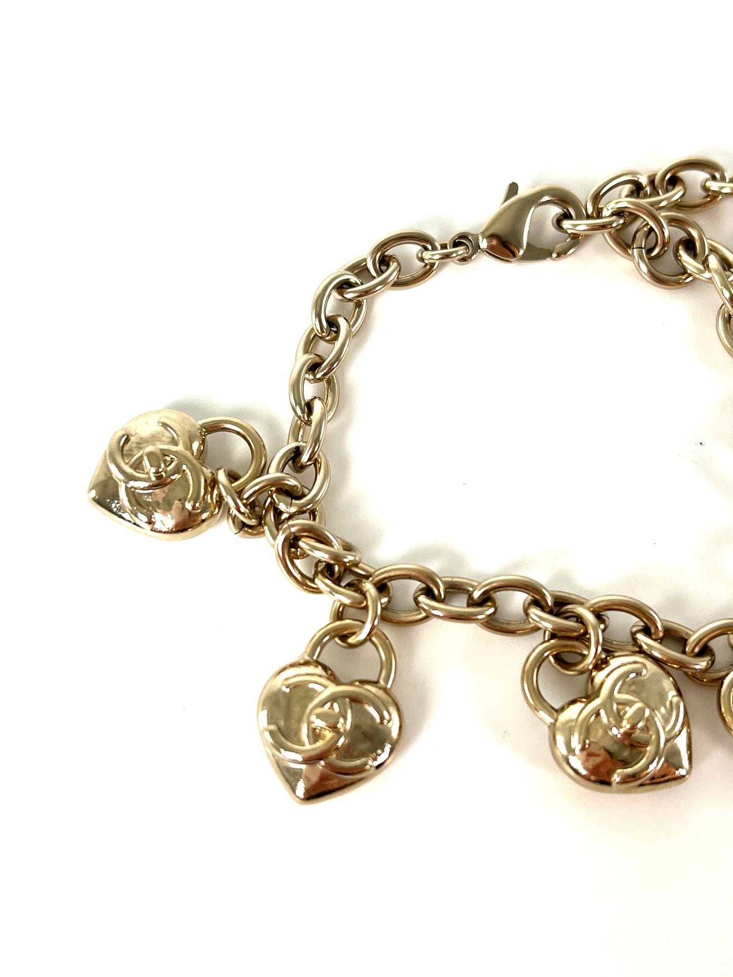 CHANEL 2022 CC Logo Light Gold Metal Charm Bracelet