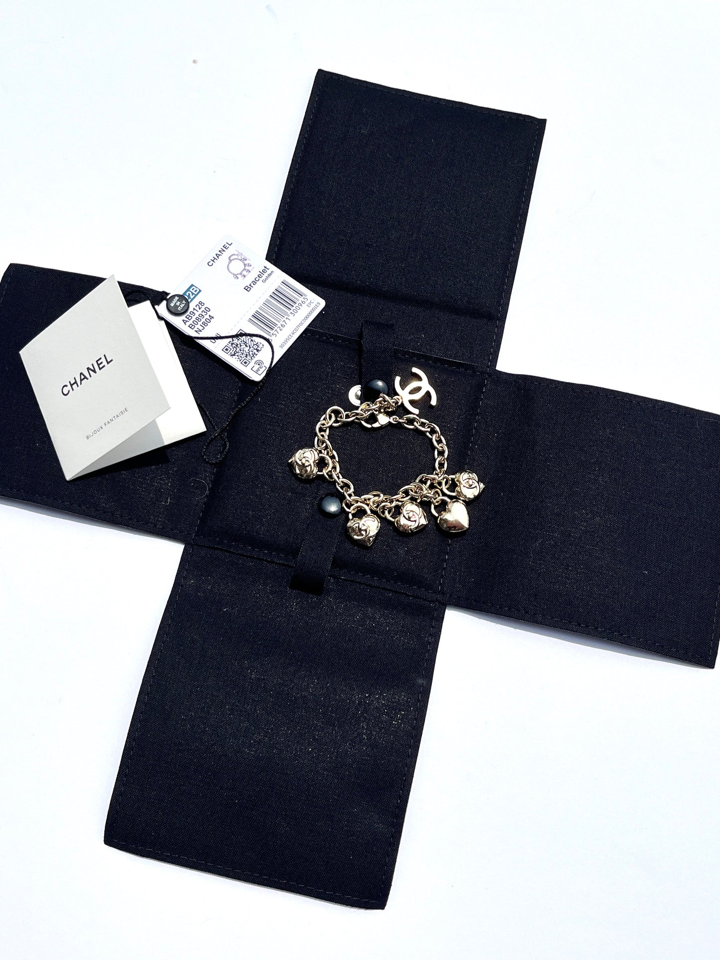 CHANEL 2022 CC Logo Light Gold Metal Charm Bracelet