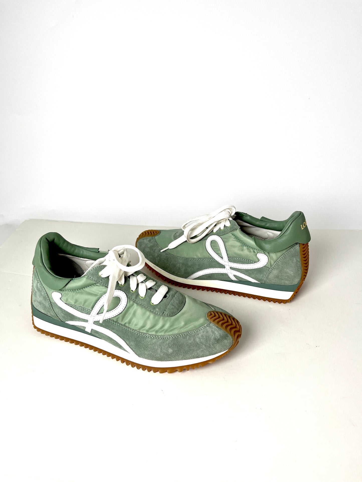 Loewe Green Suede Nylon White Sneakers 41 10
