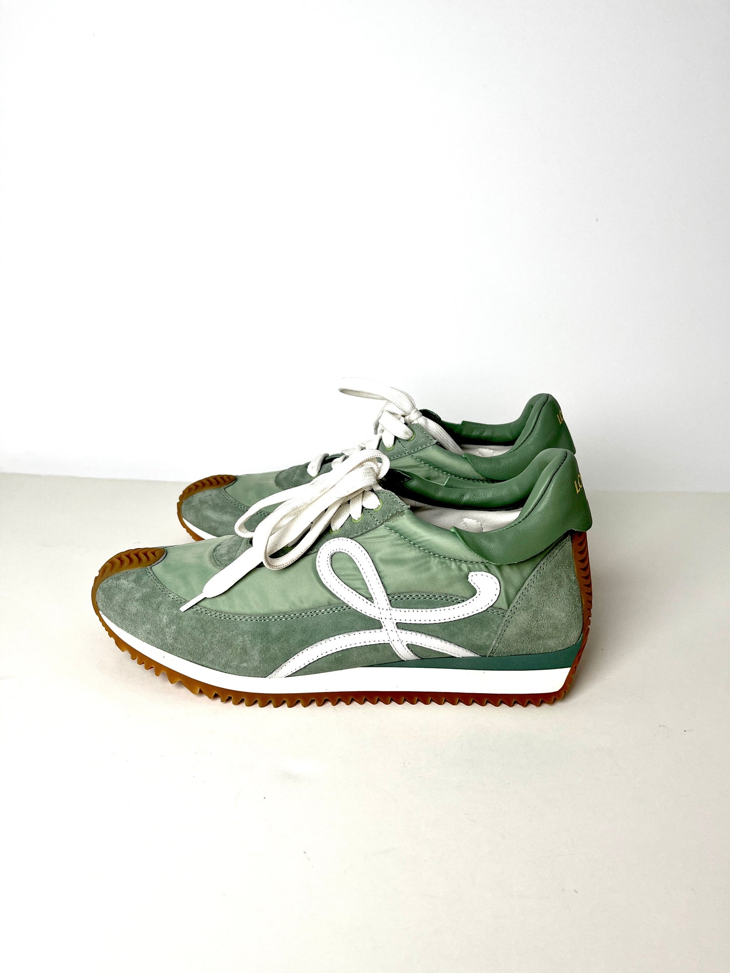 Loewe Green Suede Nylon White Sneakers 41 10