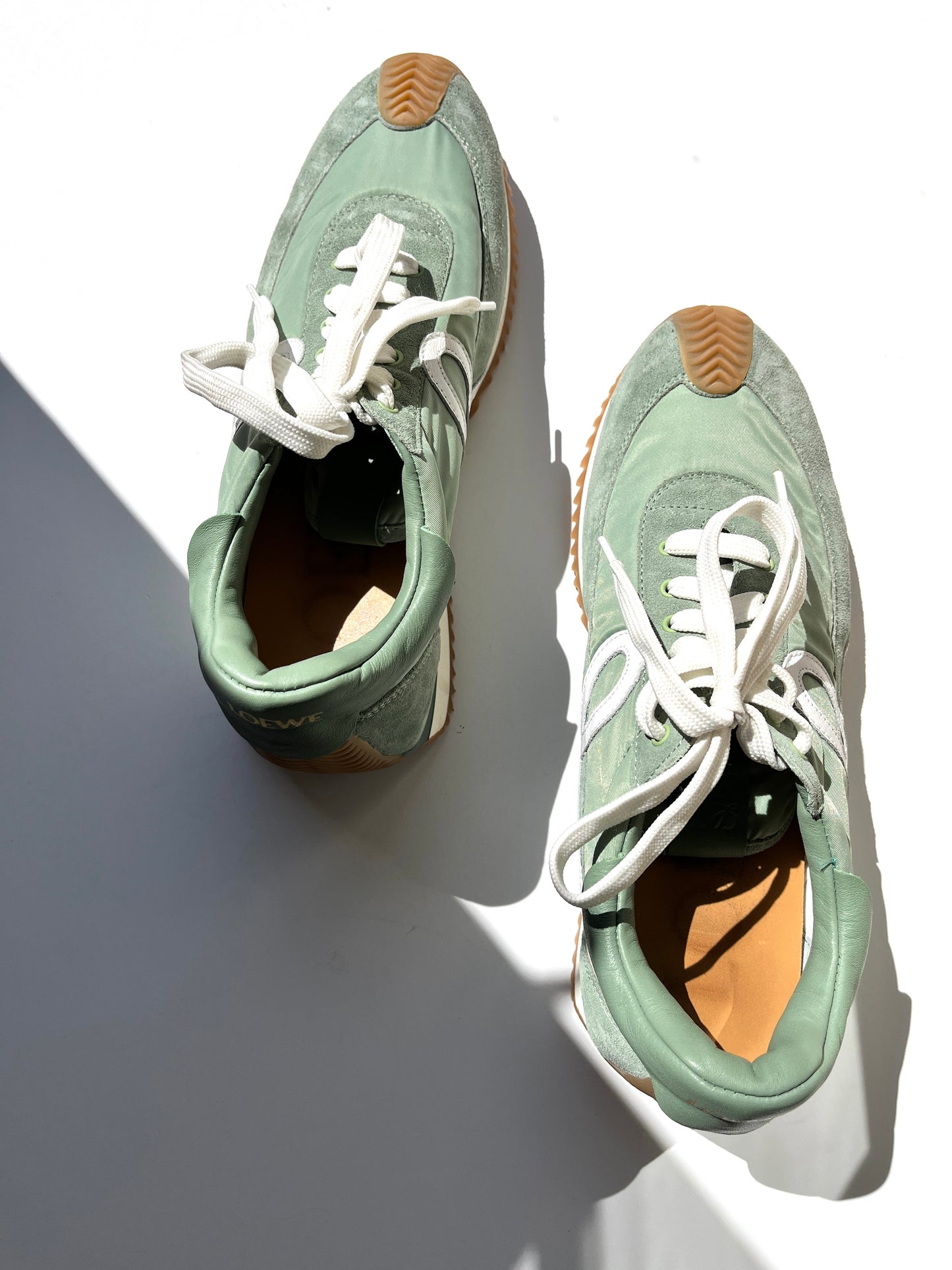 Loewe Green Suede Nylon White Sneakers 41 10