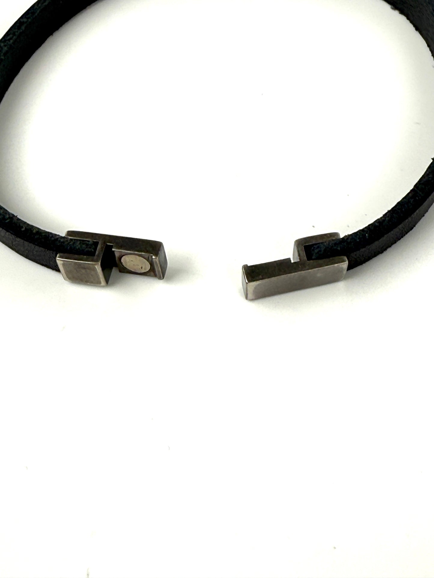 SAINT LAURENT ID Plaque Wrap Black Leather Bracelet M