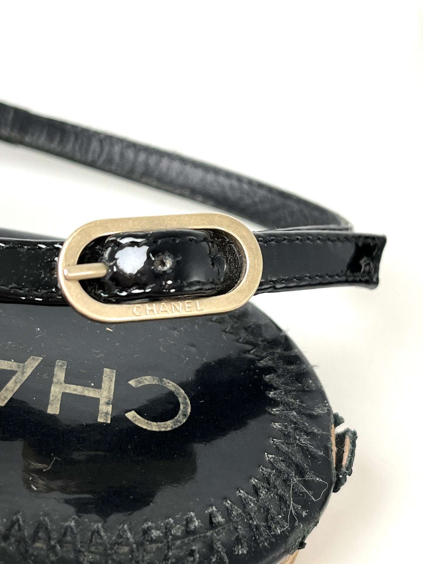 CHANEL Black CC Logo Patent Leather T Strap Sandals 41.5C 10.5