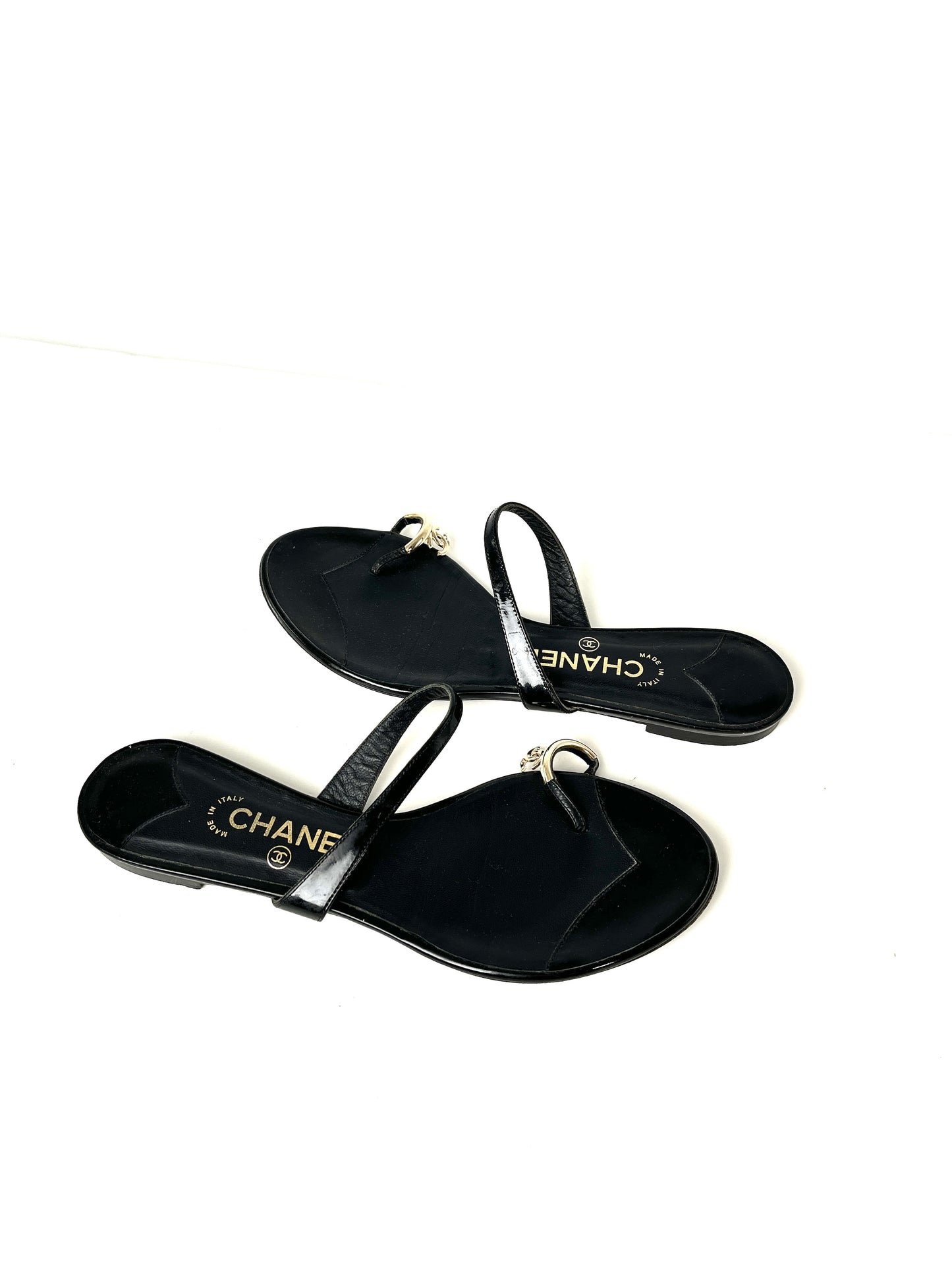 CHANEL Black CC Logo Leather Slip on Sandals 41.5 10.5