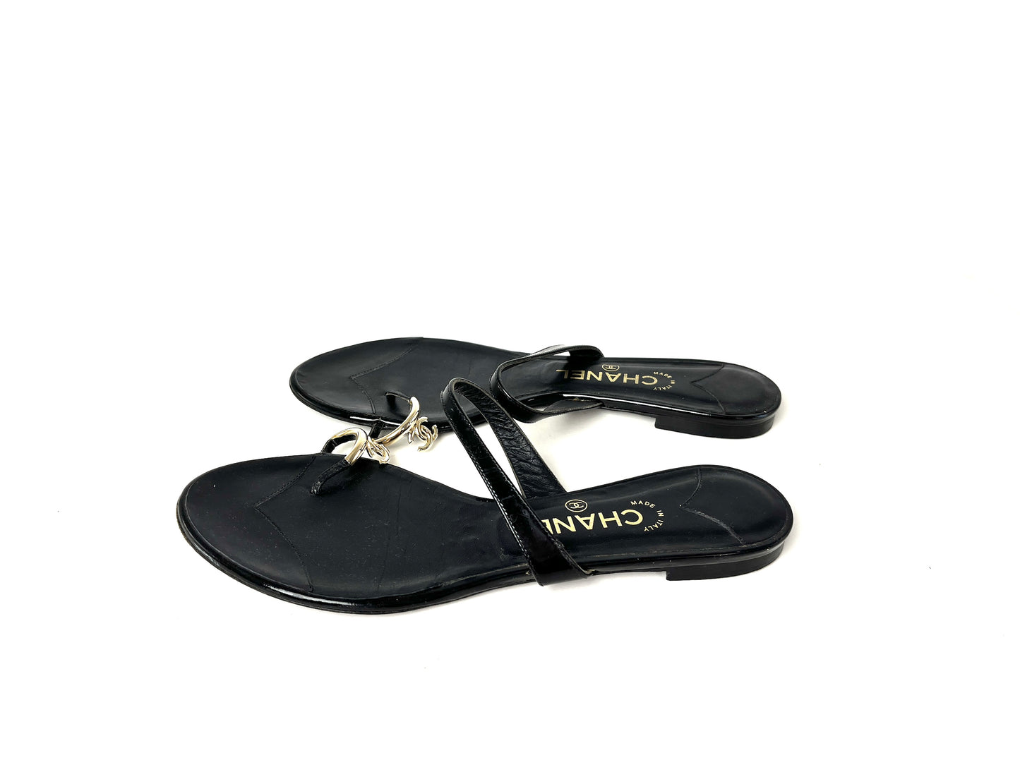 CHANEL Black CC Logo Leather Slip on Sandals 41.5 10.5