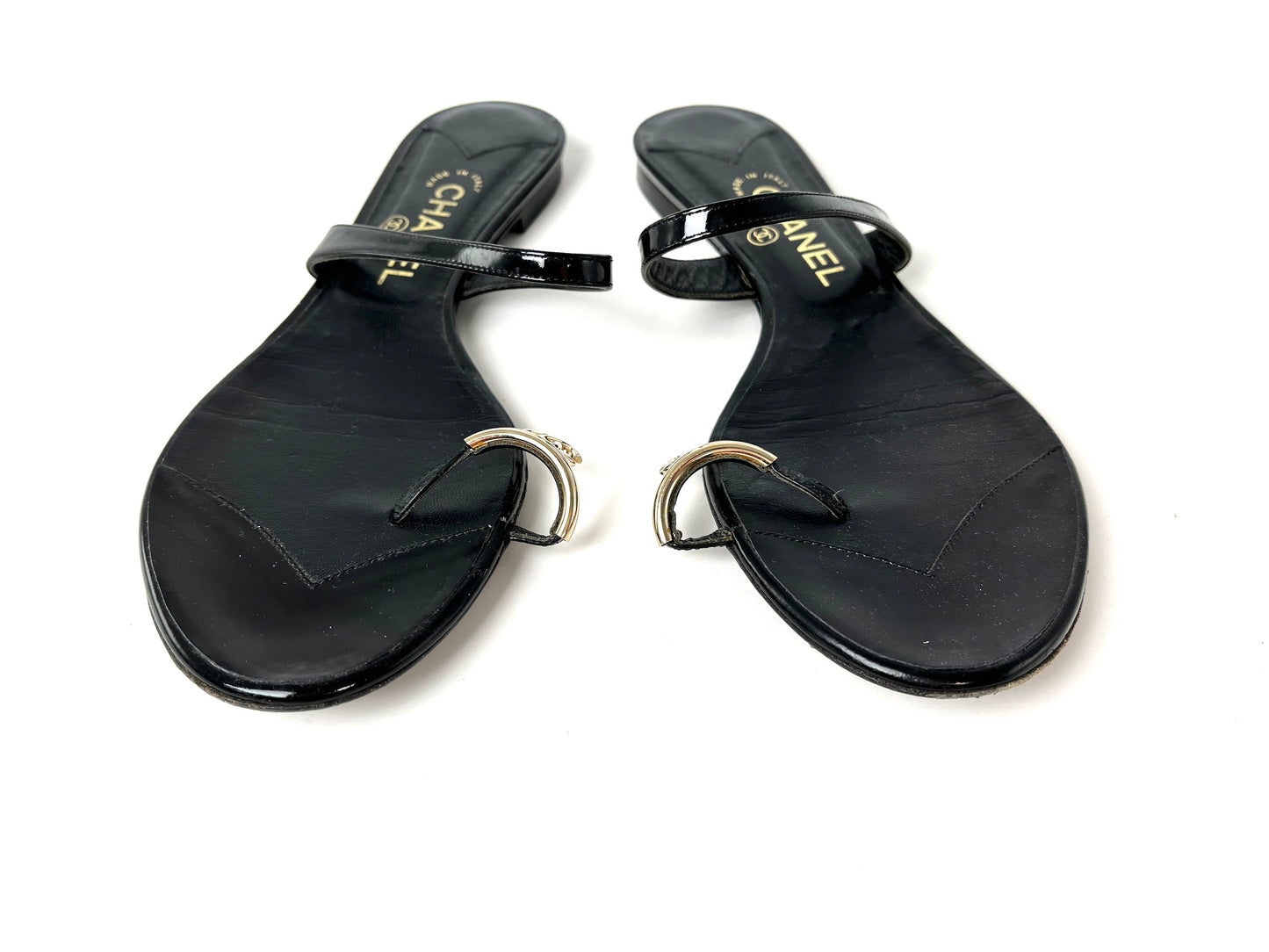 CHANEL Black CC Logo Leather Slip on Sandals 41.5 10.5