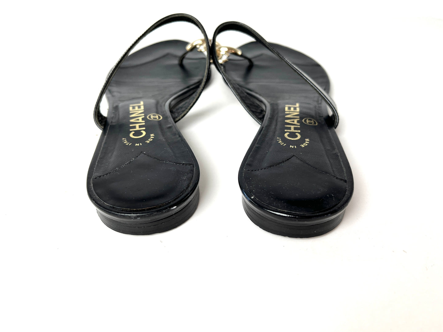 CHANEL Black CC Logo Leather Slip on Sandals 41.5 10.5