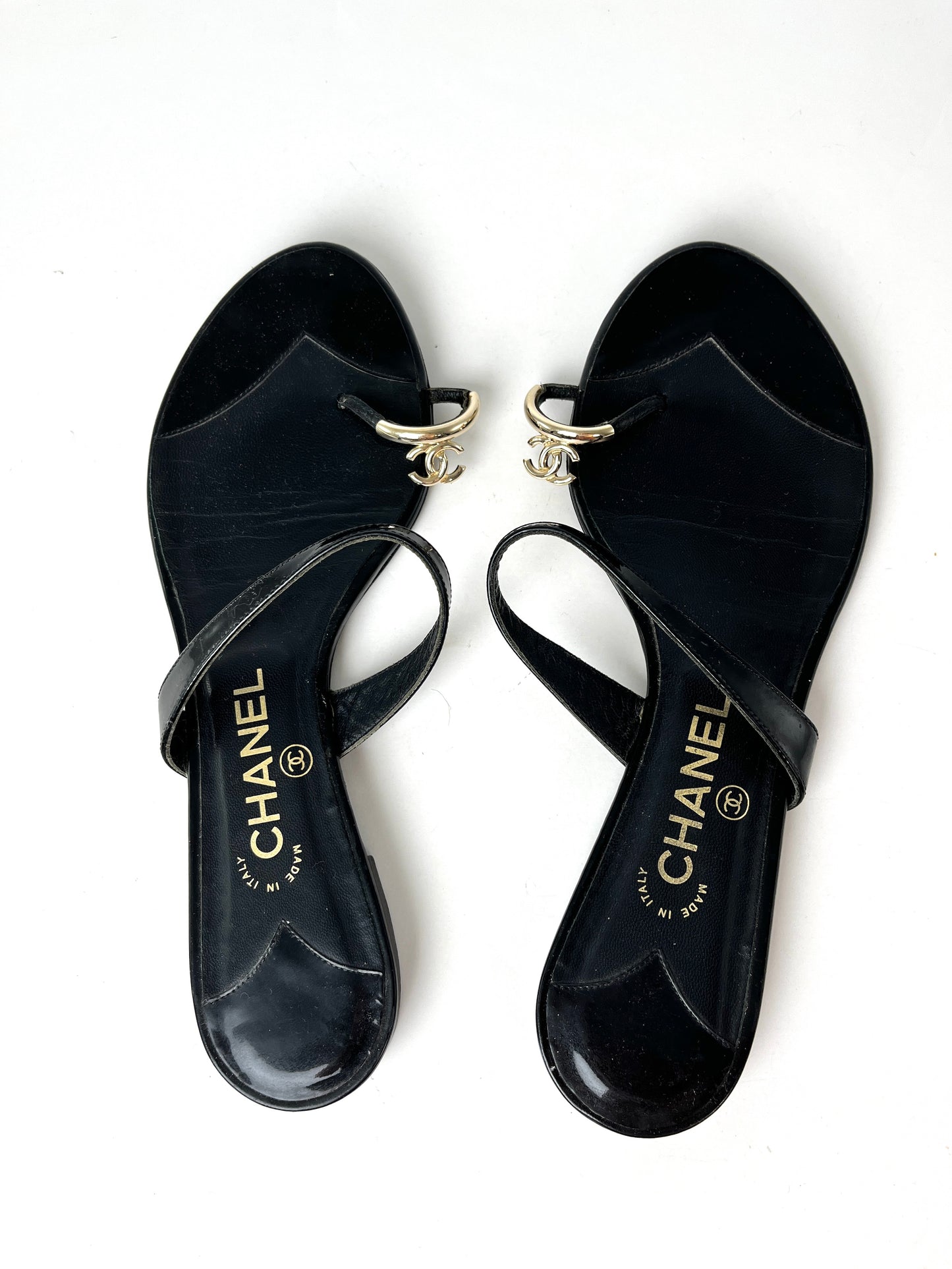 CHANEL Black CC Logo Leather Slip on Sandals 41.5 10.5