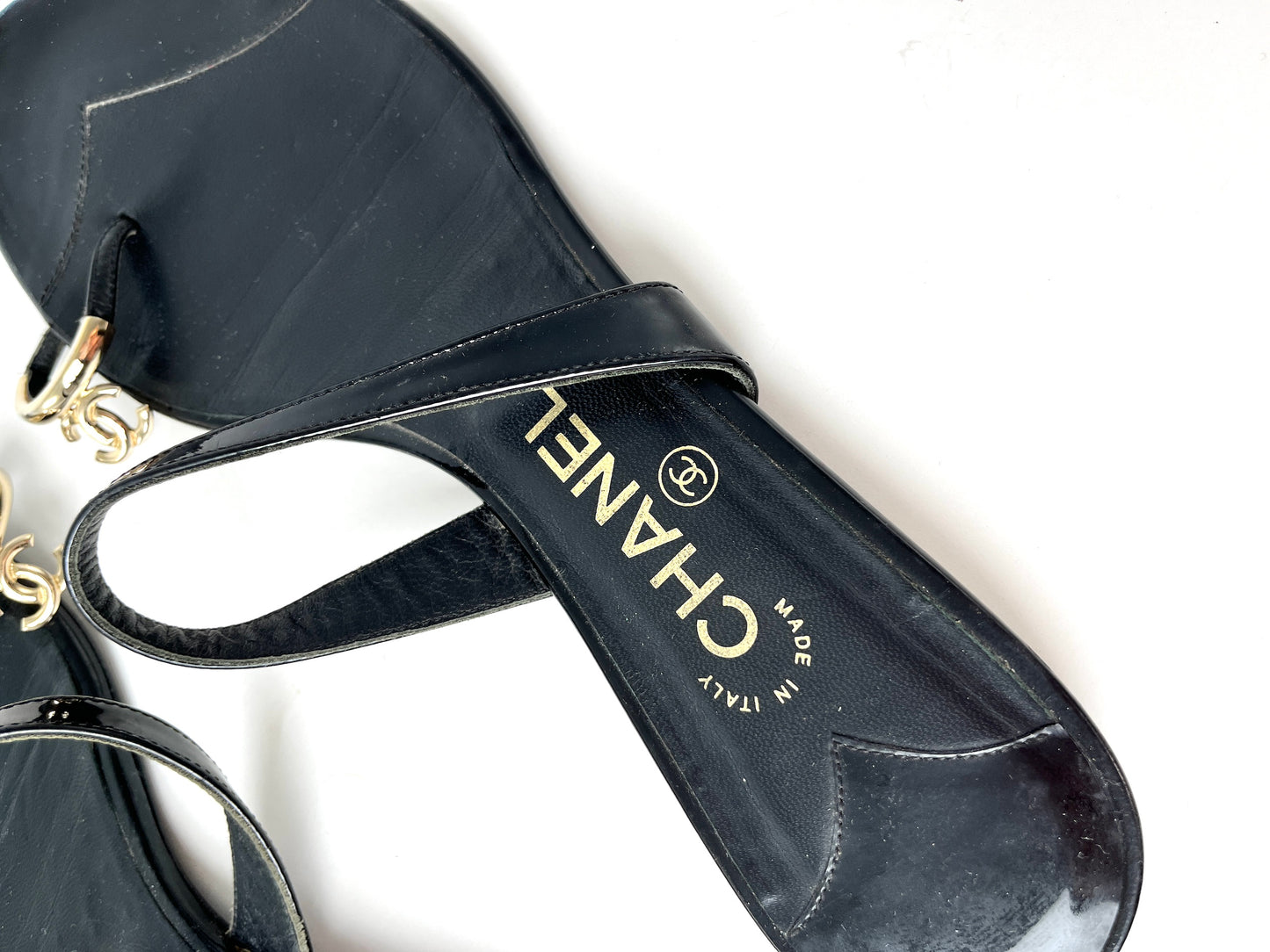 CHANEL Black CC Logo Leather Slip on Sandals 41.5 10.5