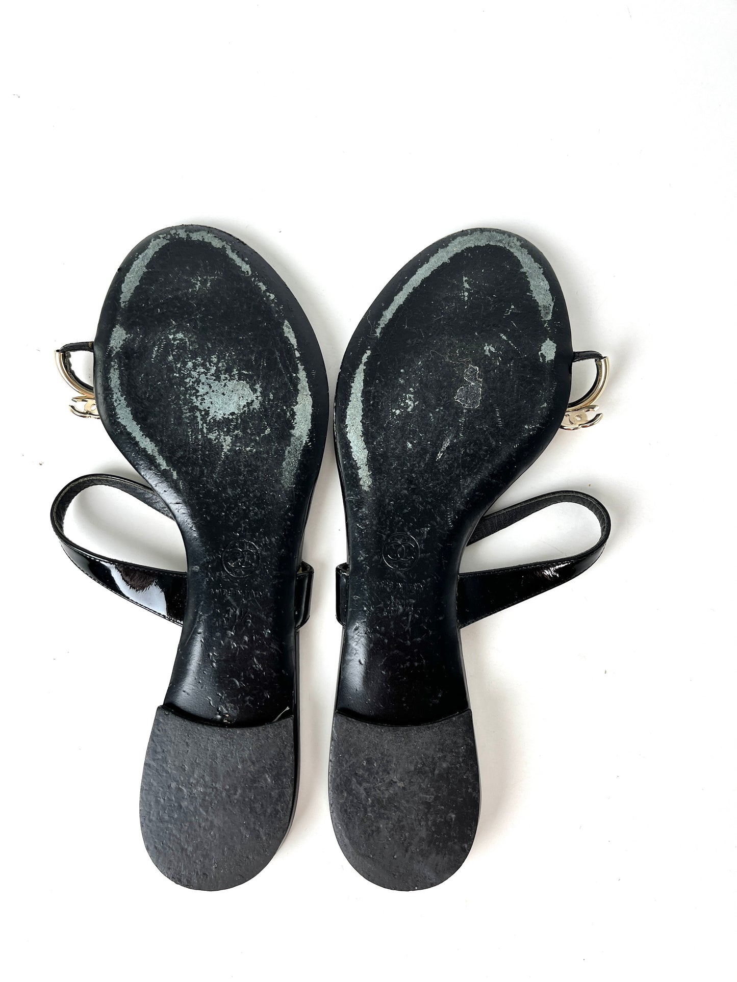 CHANEL Black CC Logo Leather Slip on Sandals 41.5 10.5