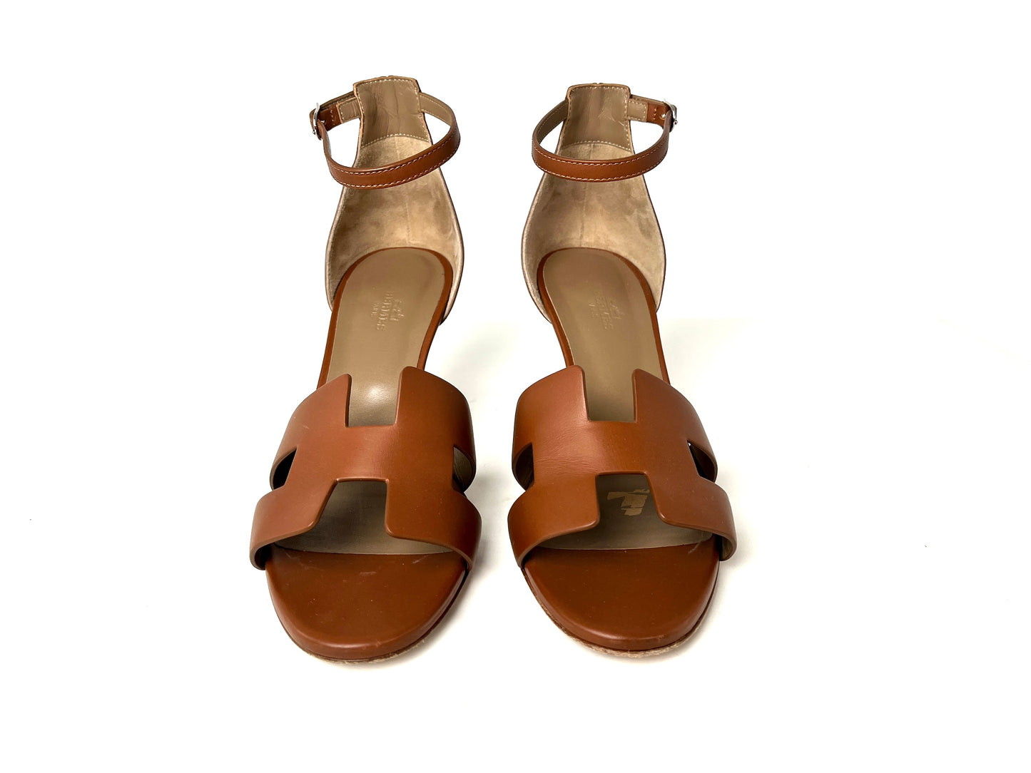 HERMES Legend Gold Wedge Heel Sandals 41 10.5