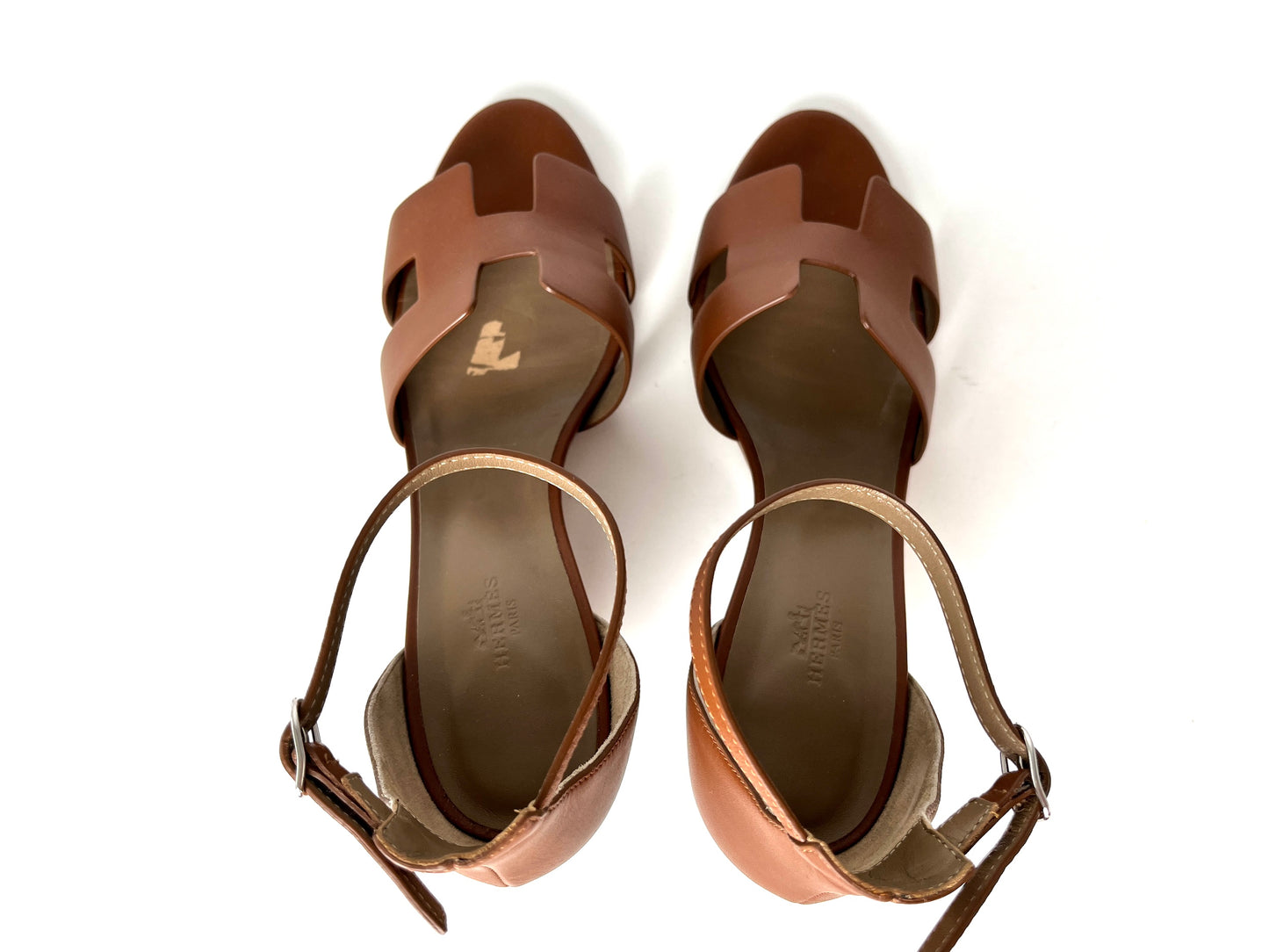HERMES Legend Gold Wedge Heel Sandals 41 10.5