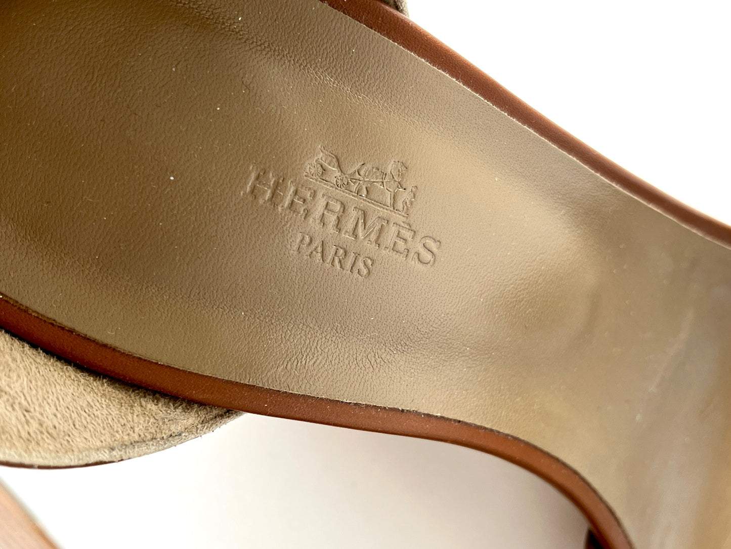 HERMES Legend Gold Wedge Heel Sandals 41 10.5