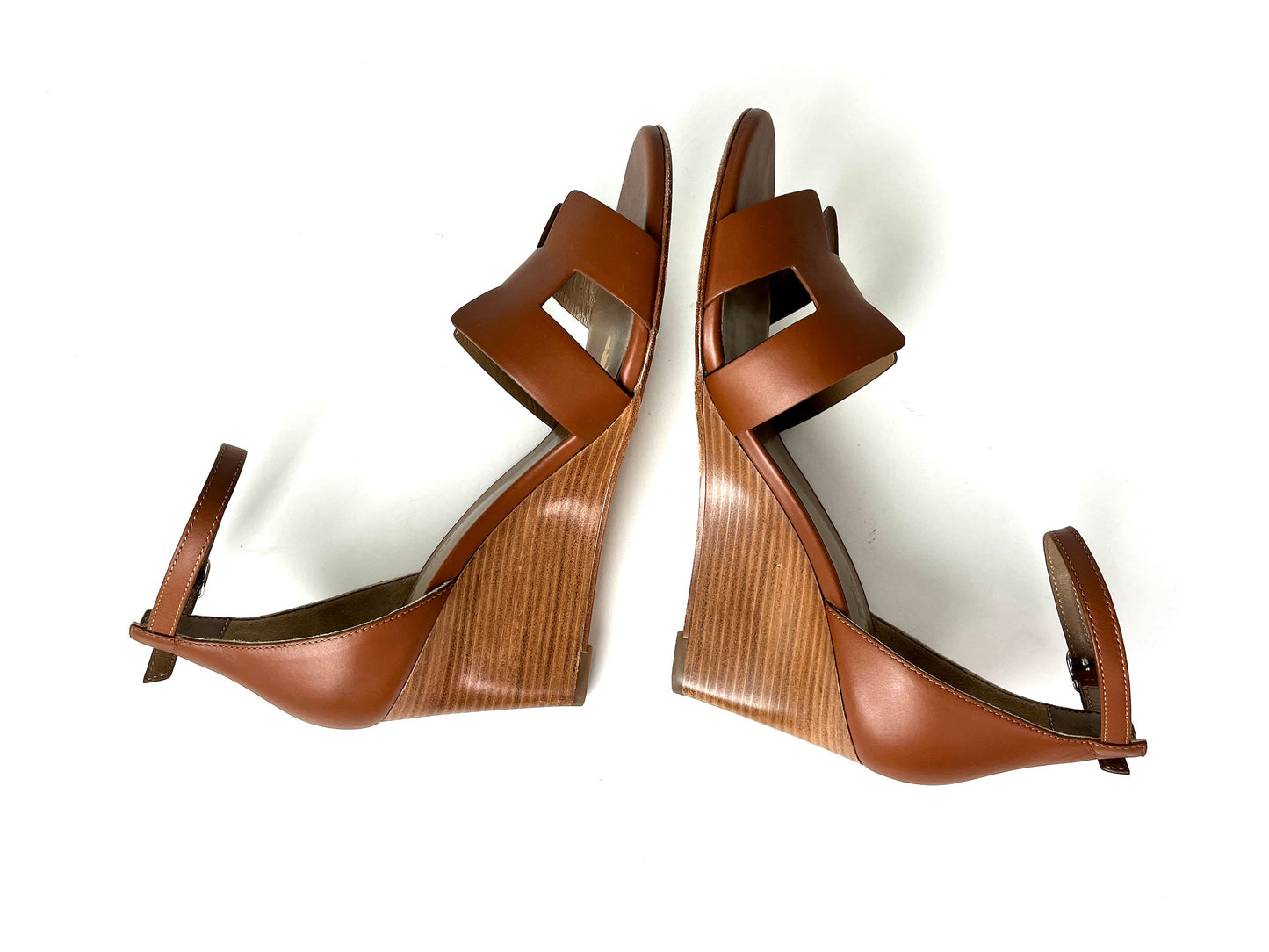 HERMES Legend Gold Wedge Heel Sandals 41 10.5