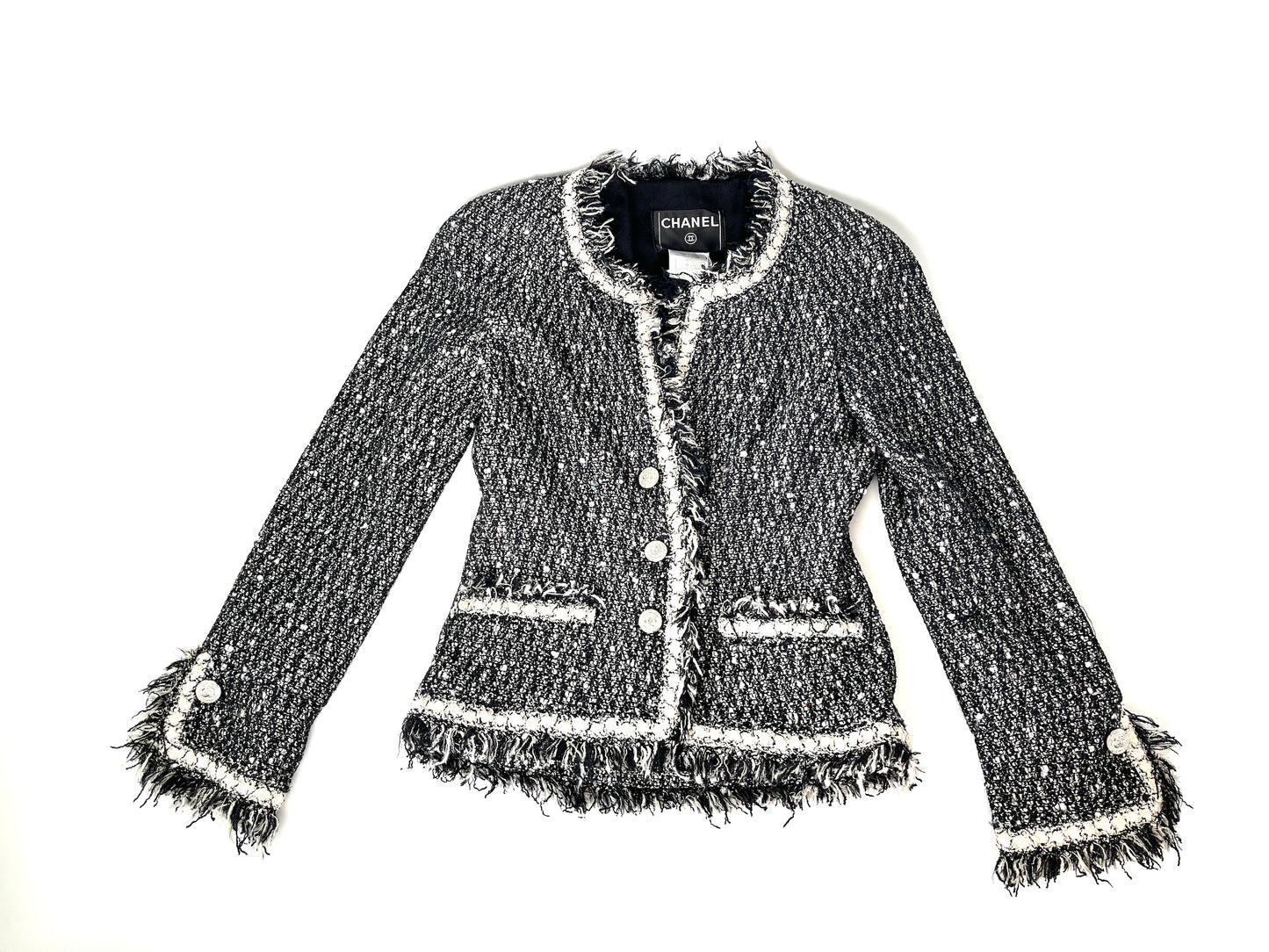 CHANEL Tweed 05A Black White Jacket Cardigan 36 4
