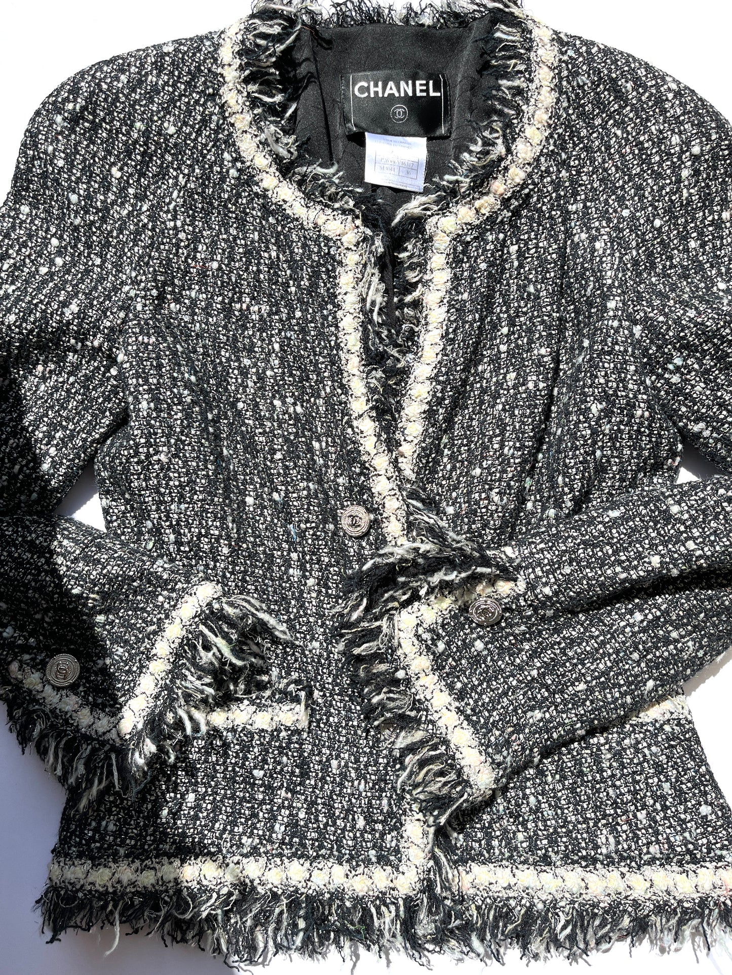 CHANEL Tweed 05A Black White Jacket Cardigan 36 4
