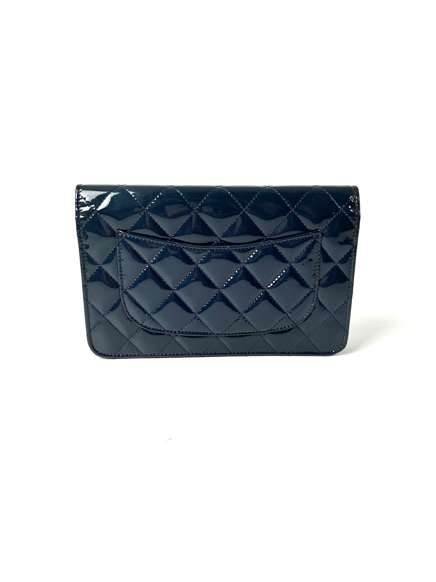 CHANEL 14C WOC Wallet on Chain Navy Blue Patent Leather Crossbody Bag