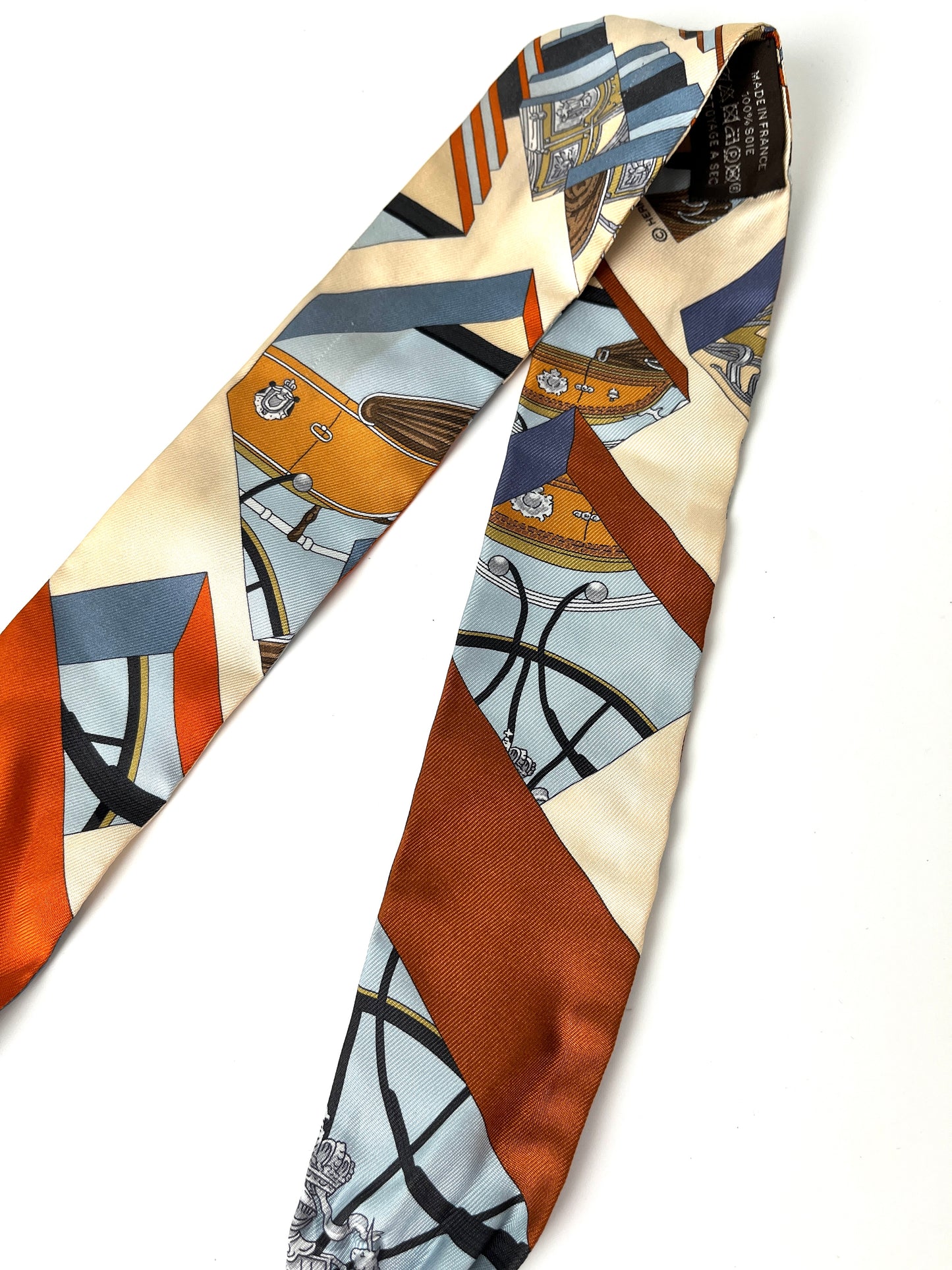 Hermes Springs Springs Blue Orange Print Silk Twilly Scarf